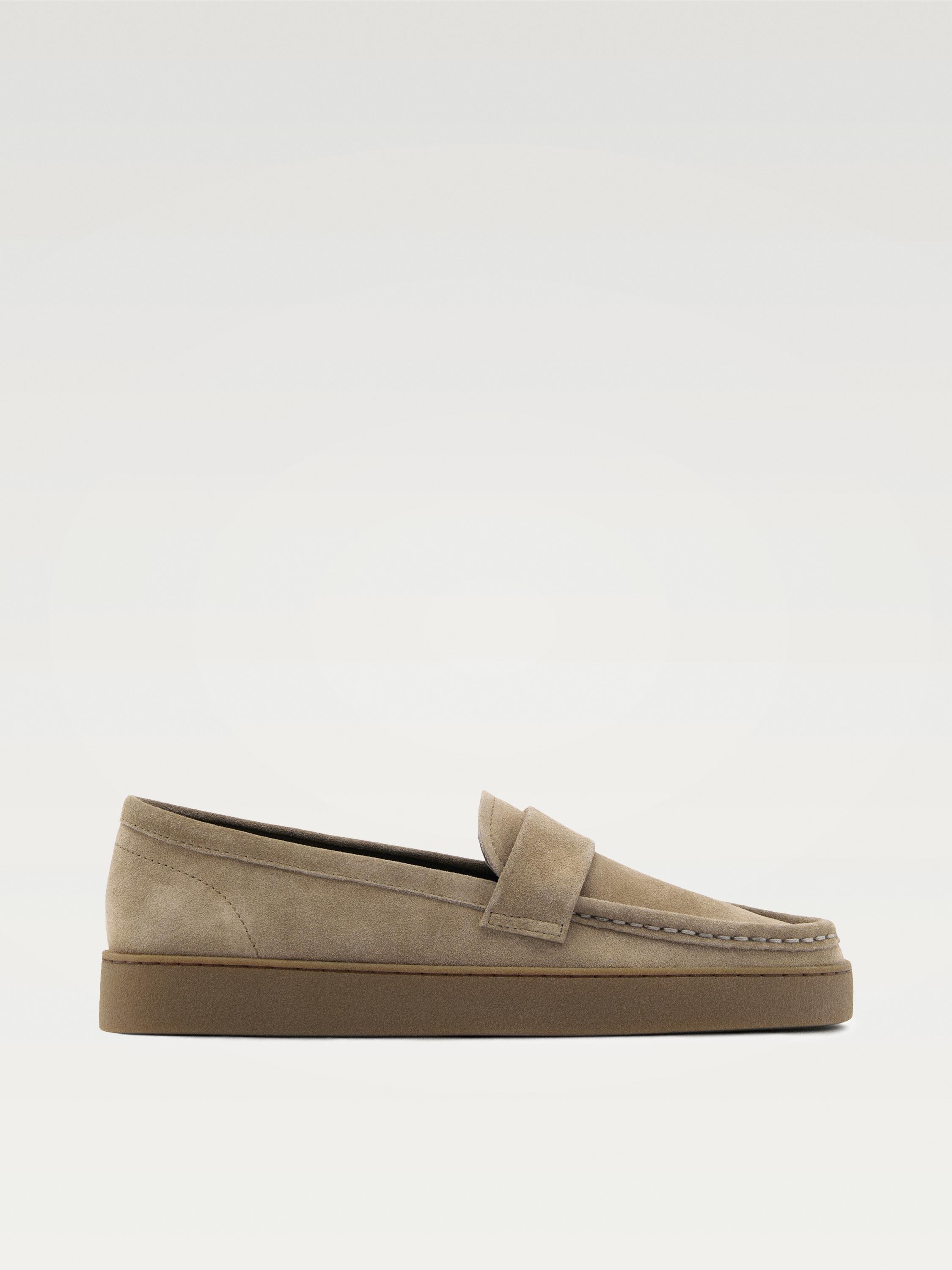 Split leather loafers with caramel sole — SAND