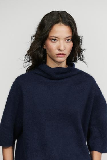 100% wool oversize short-sleeve knit sweater — INK BLUE 5
