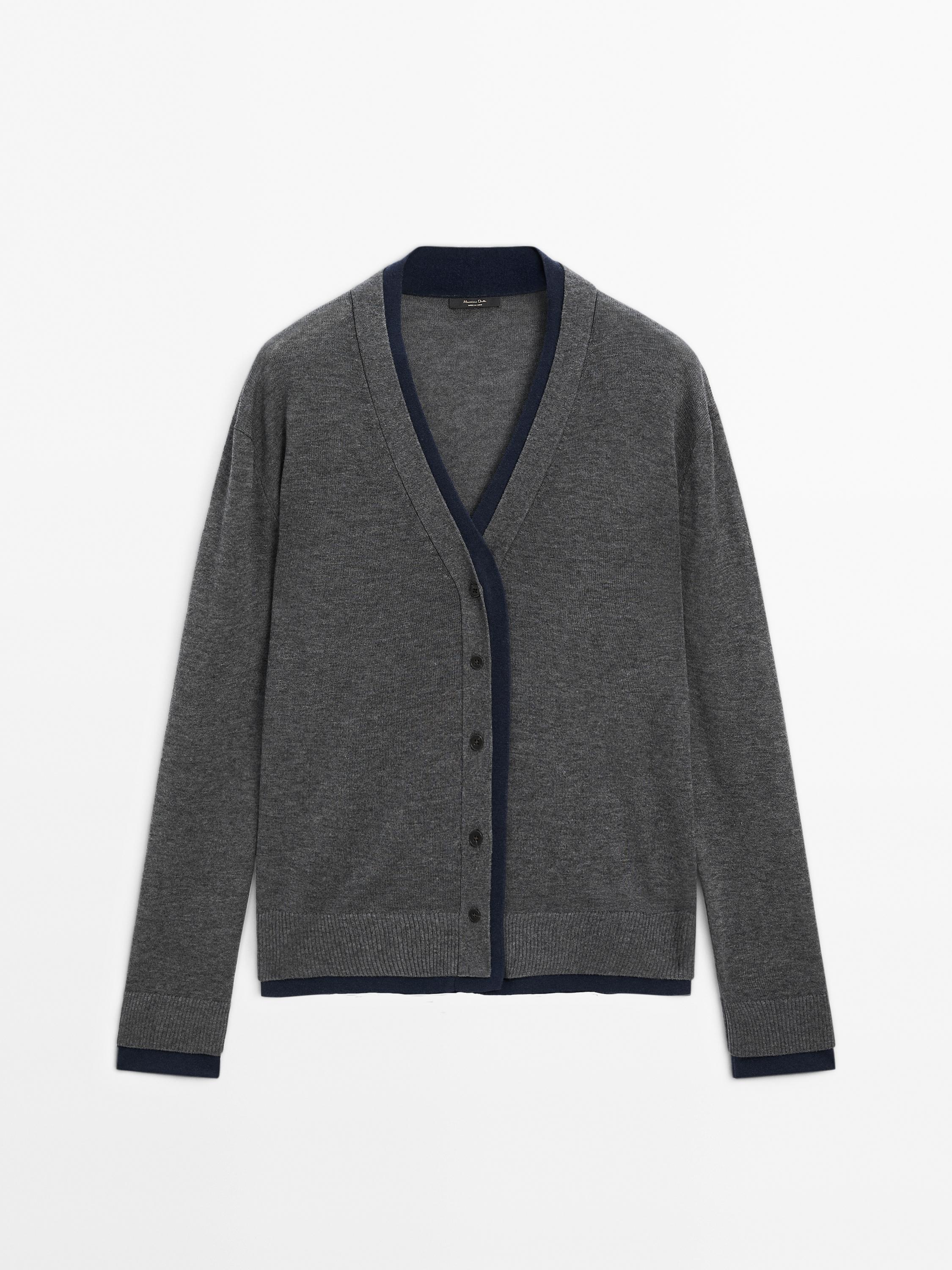 Wool blend knit cardigan with double trim