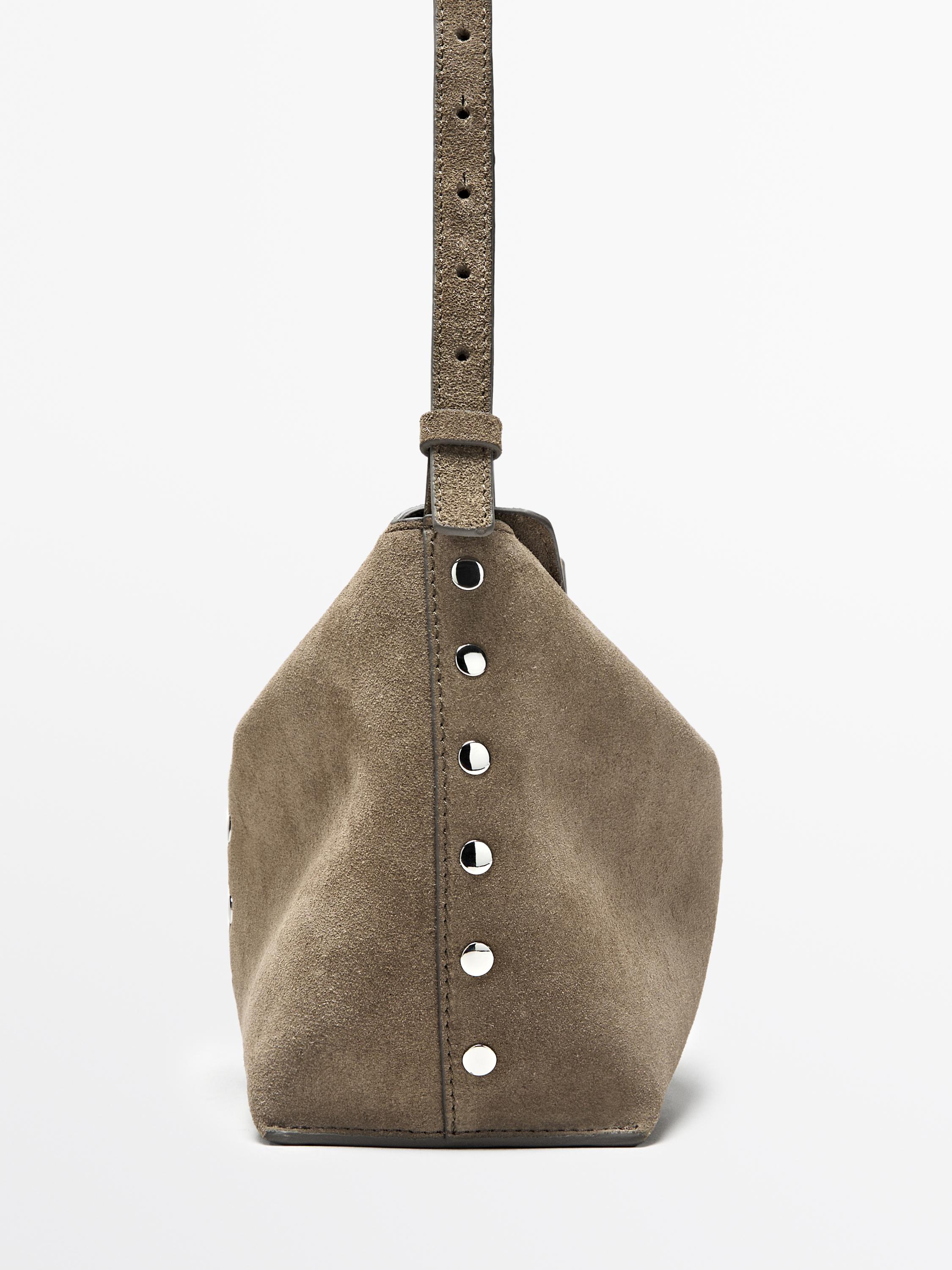 Split leather bag with stud details — MOLE BROWN