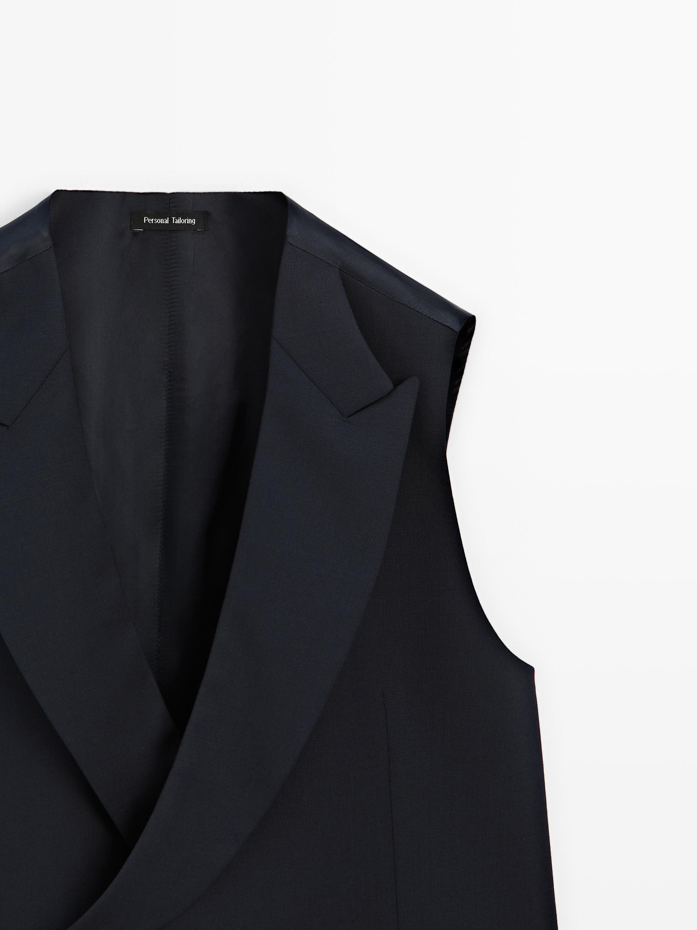 Cool wool blend suit waistcoat — NAVY BLUE