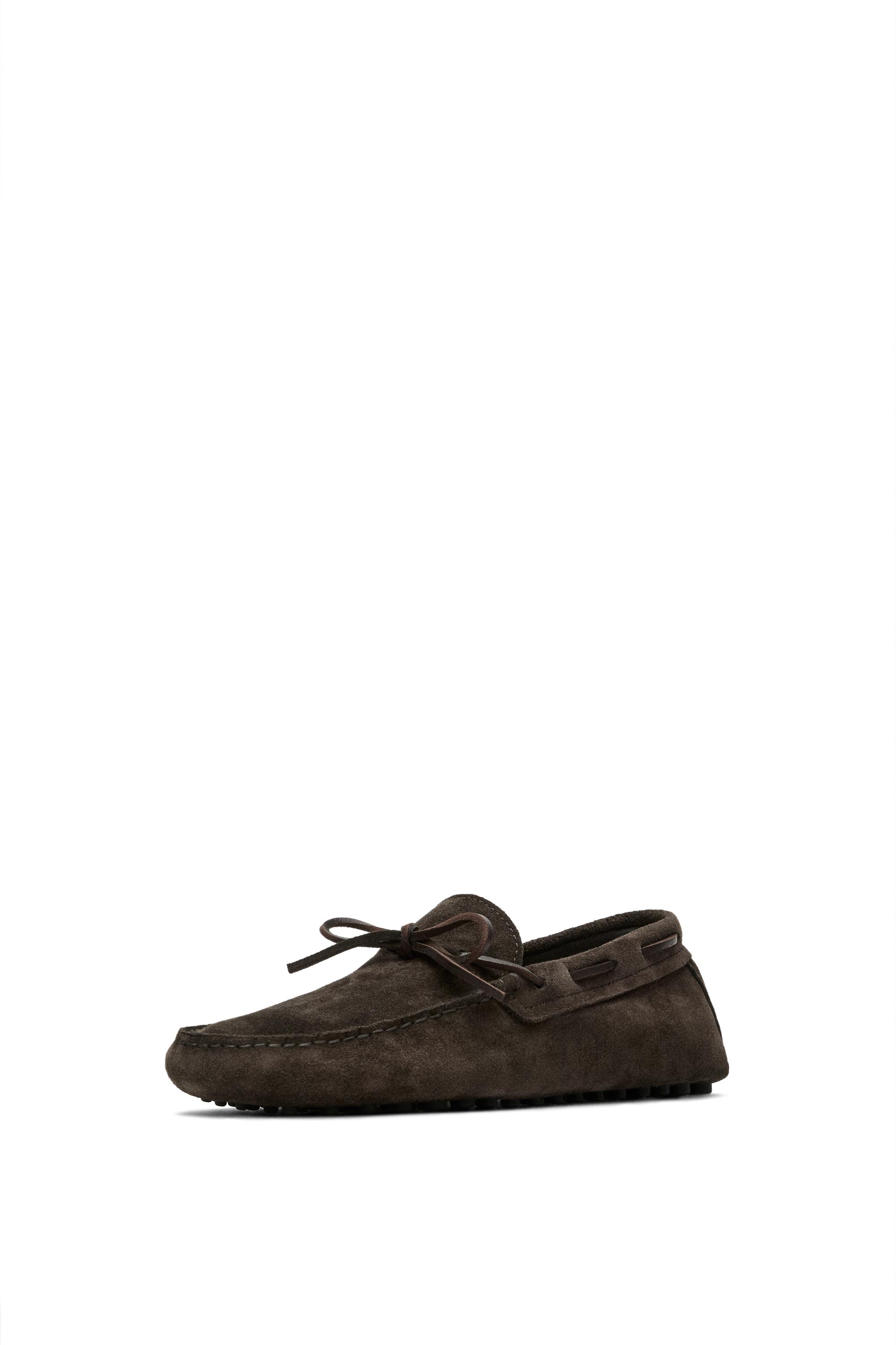 Soft leather loafers with tie — BROWN