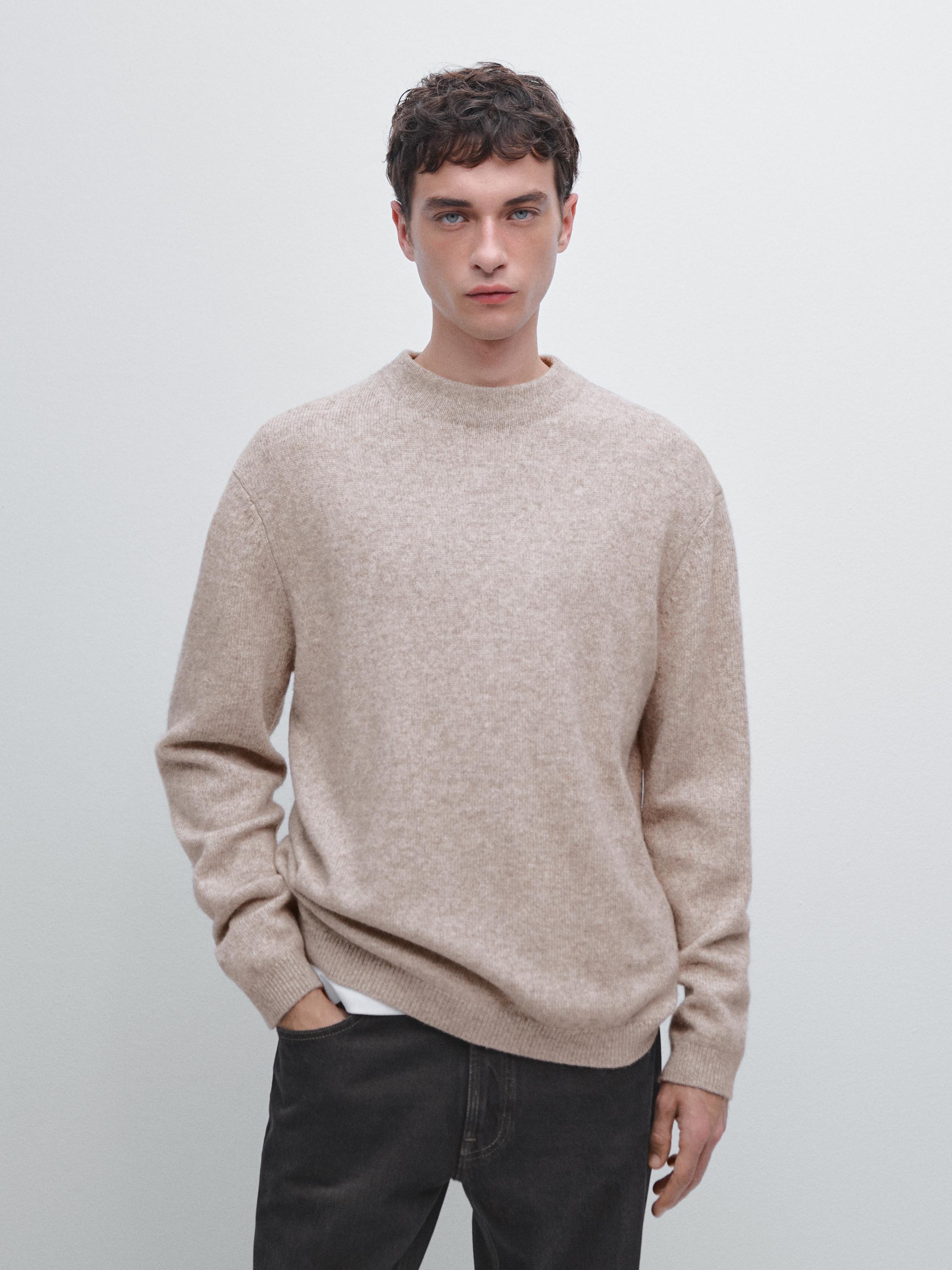 Wool blend crew neck knit sweater