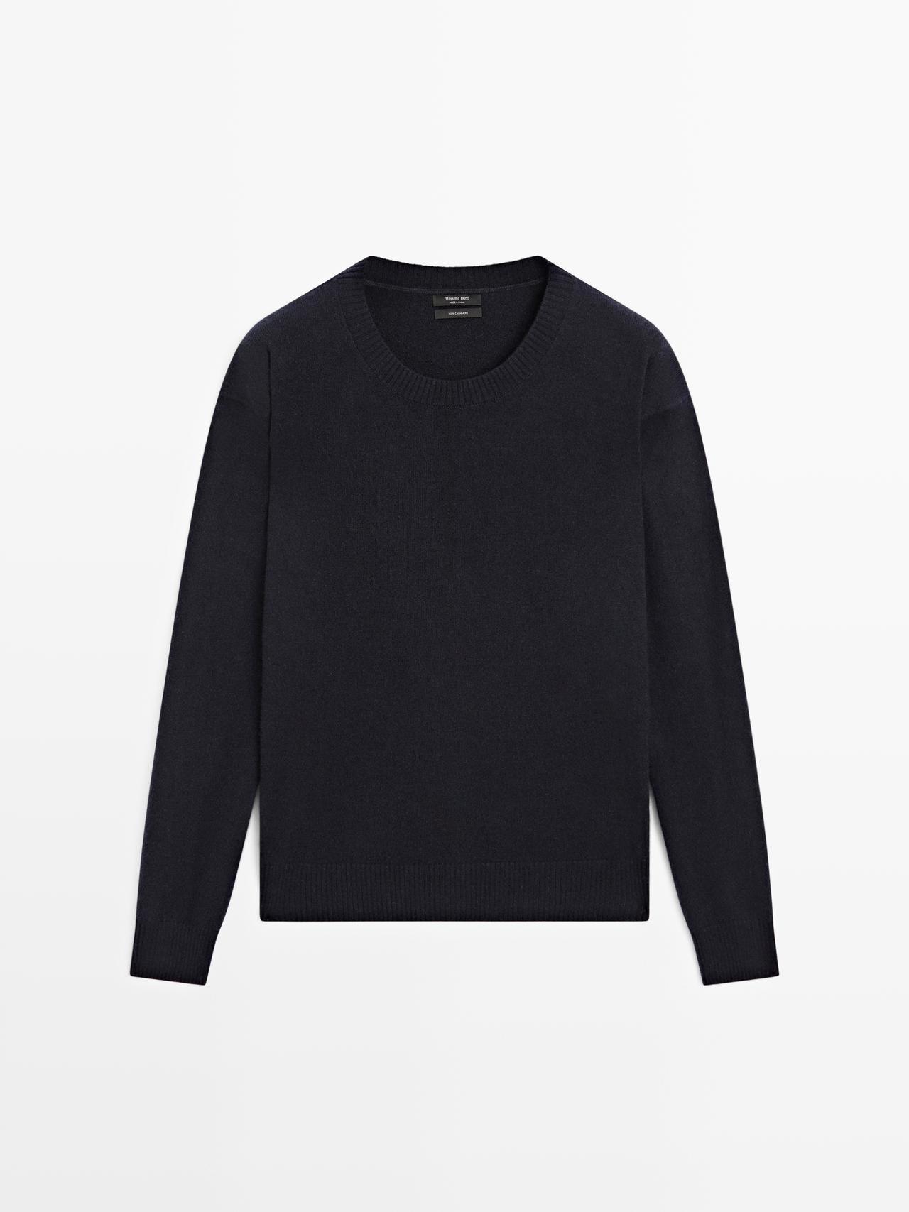 Massimo Dutti - Dame - Trøje I 100 % Kashmir Med Rund Hals - Mørkeblå - S