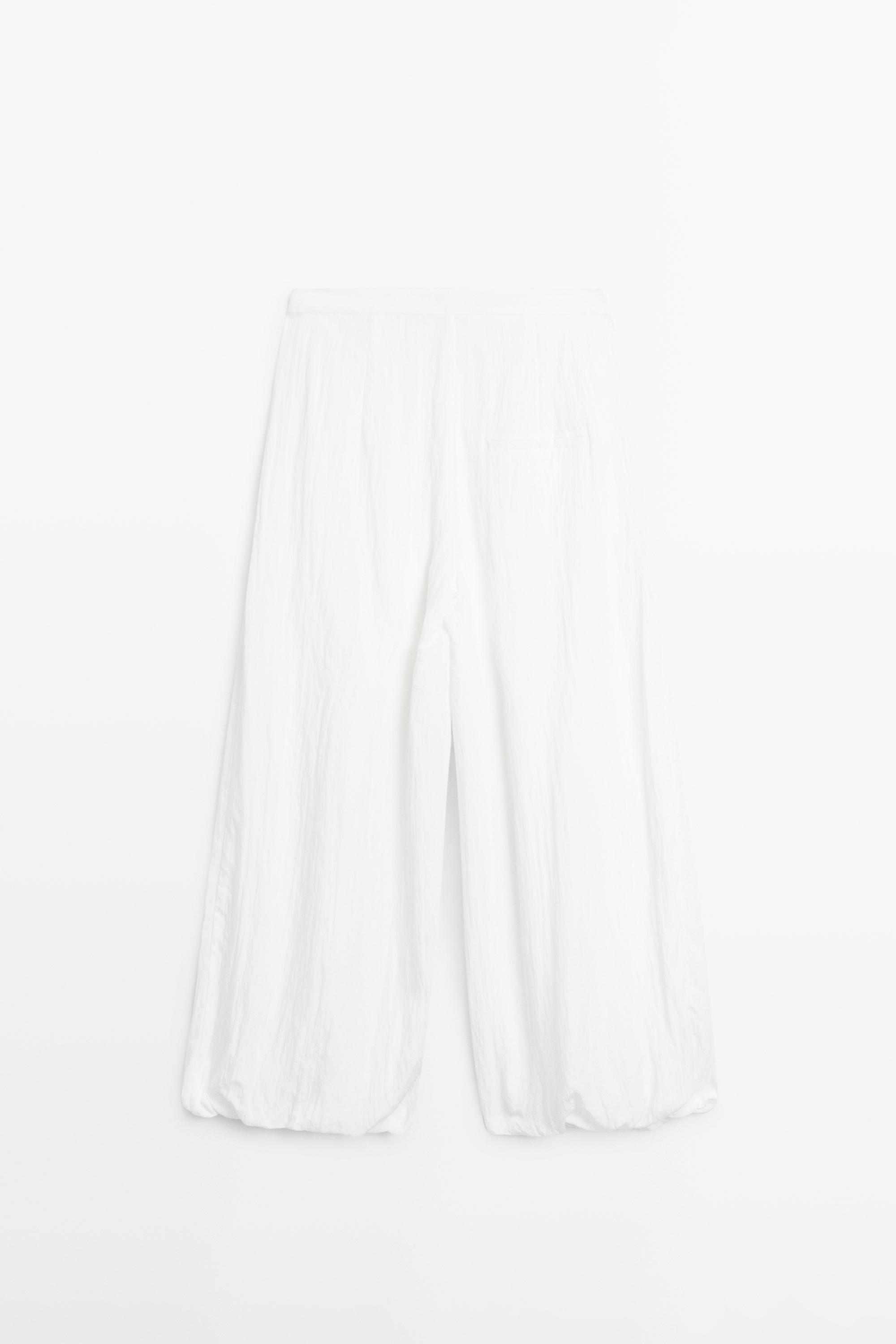 Flowing sarouel trousers with textured detail — WHITE