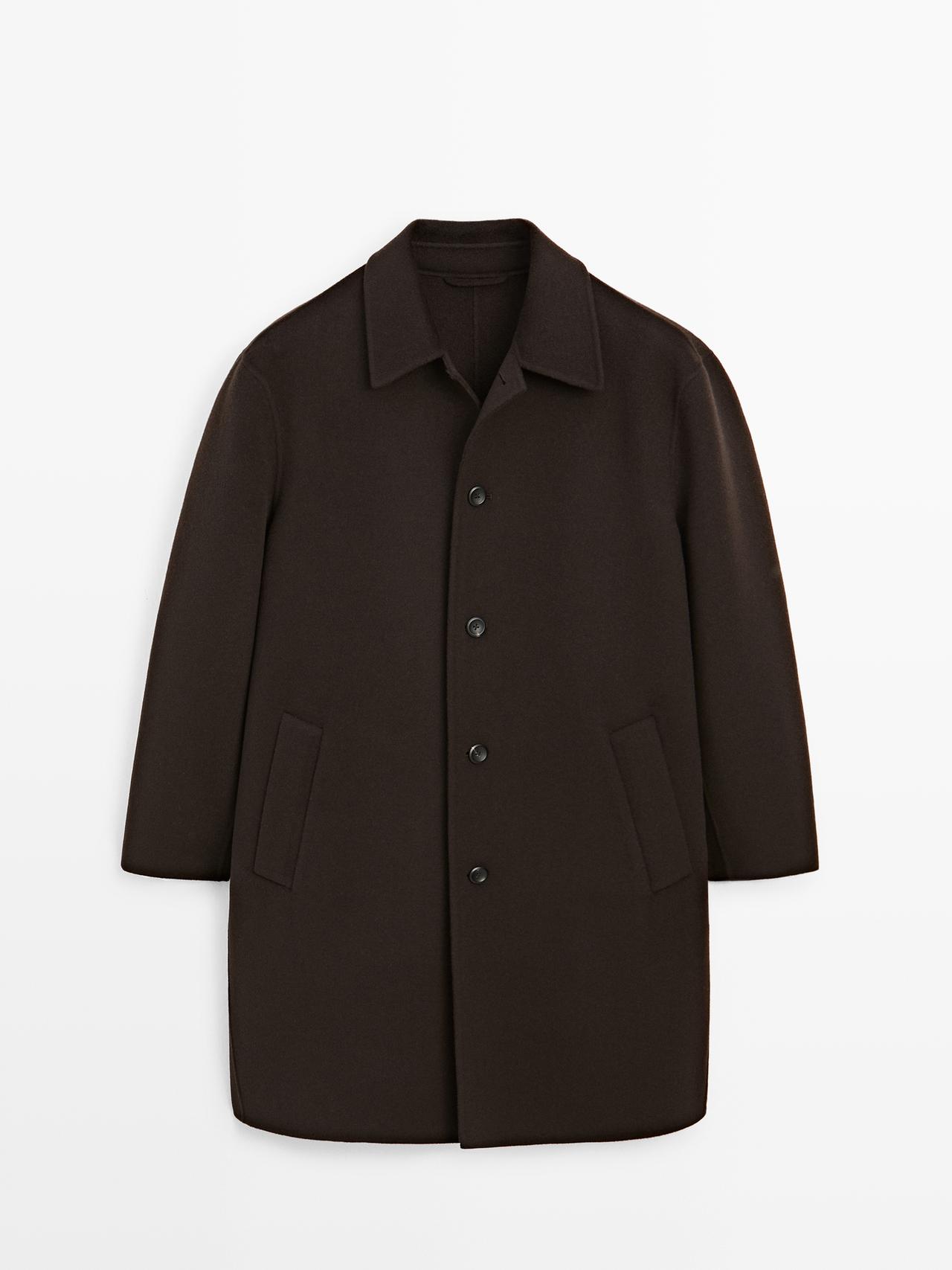 Massimo Dutti - Herre - Lang Frakke I Uldblanding - Brun - L