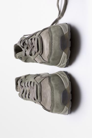 Mixed leather panel sneaker — GREY 5