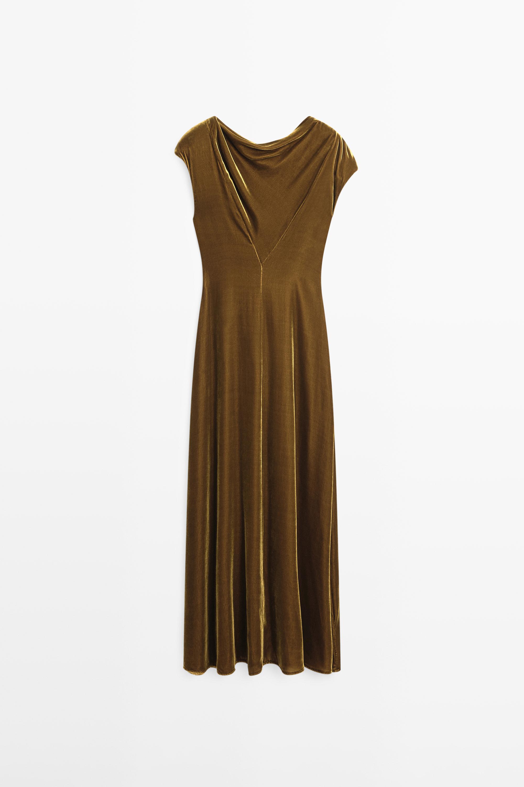 Robe longue à col drapé en velours