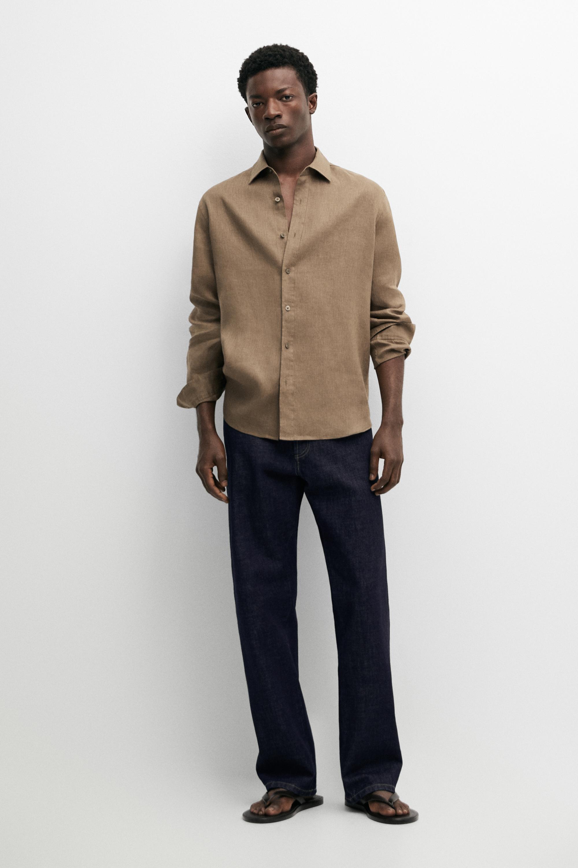 100% linen slim fit shirt — SAND