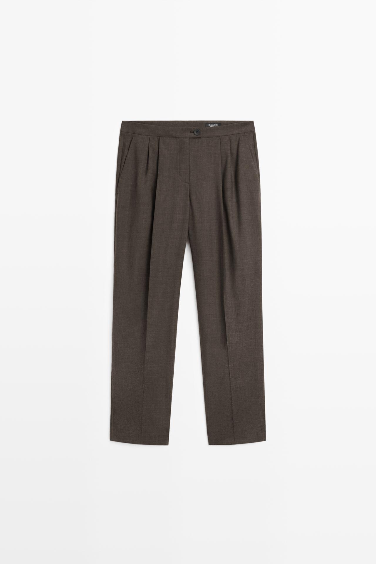 100% cool wool pleated pants — DARK GREY
