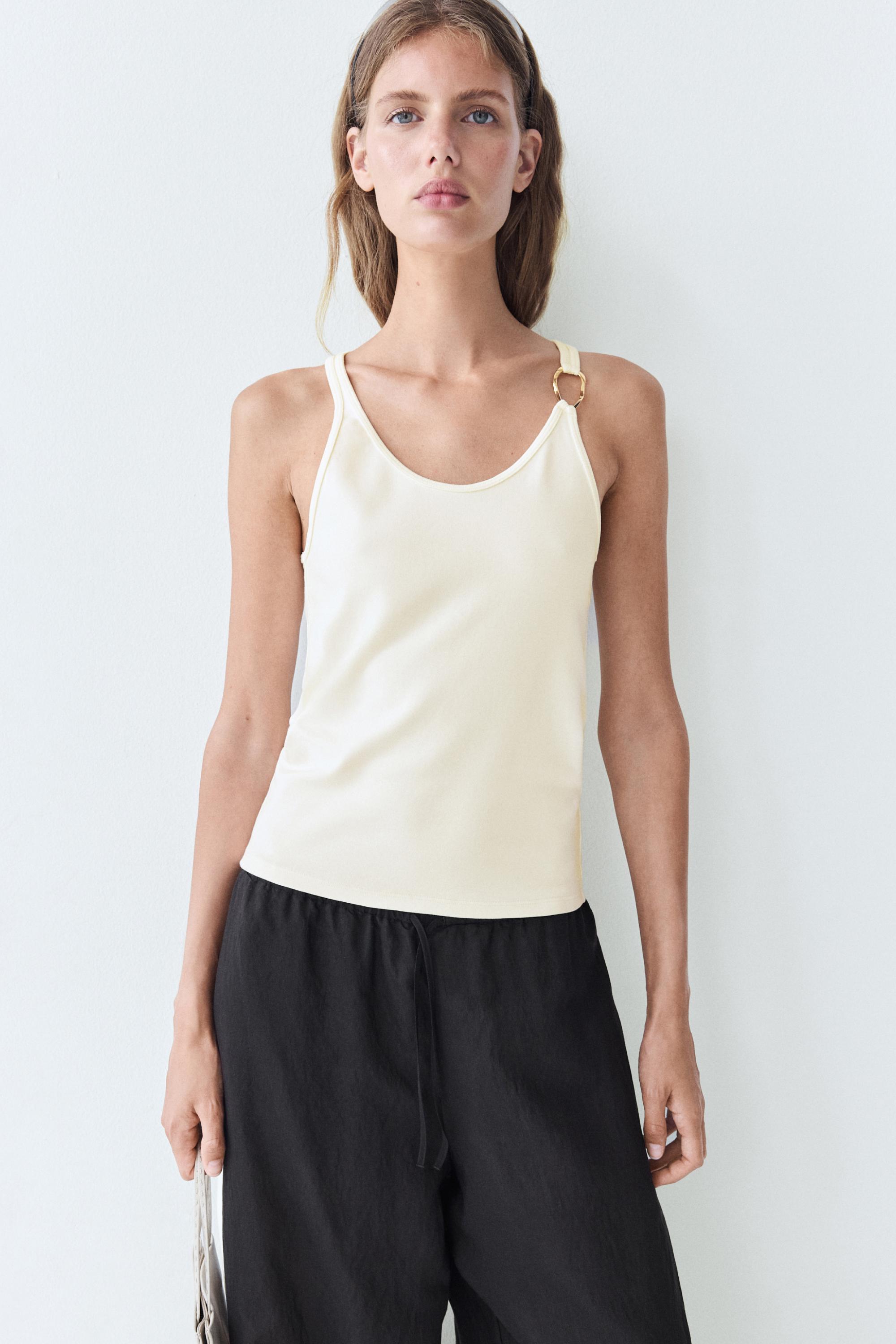 Cotton blend jeweled detail top