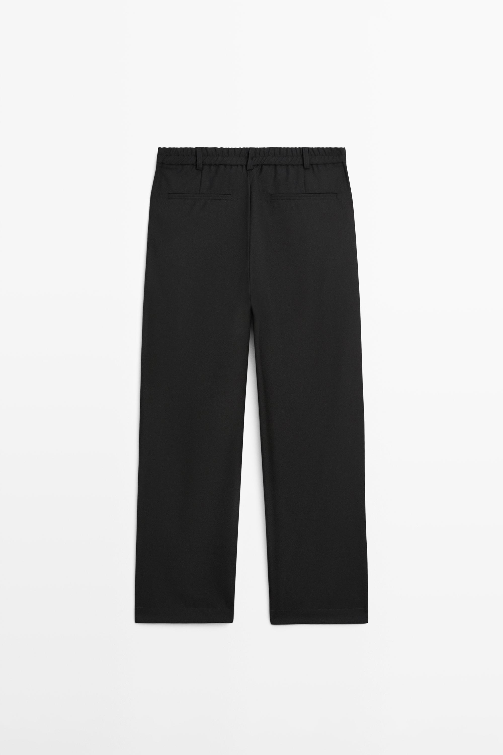 Relaxed fit darted cool wool blend trousers — BLACK