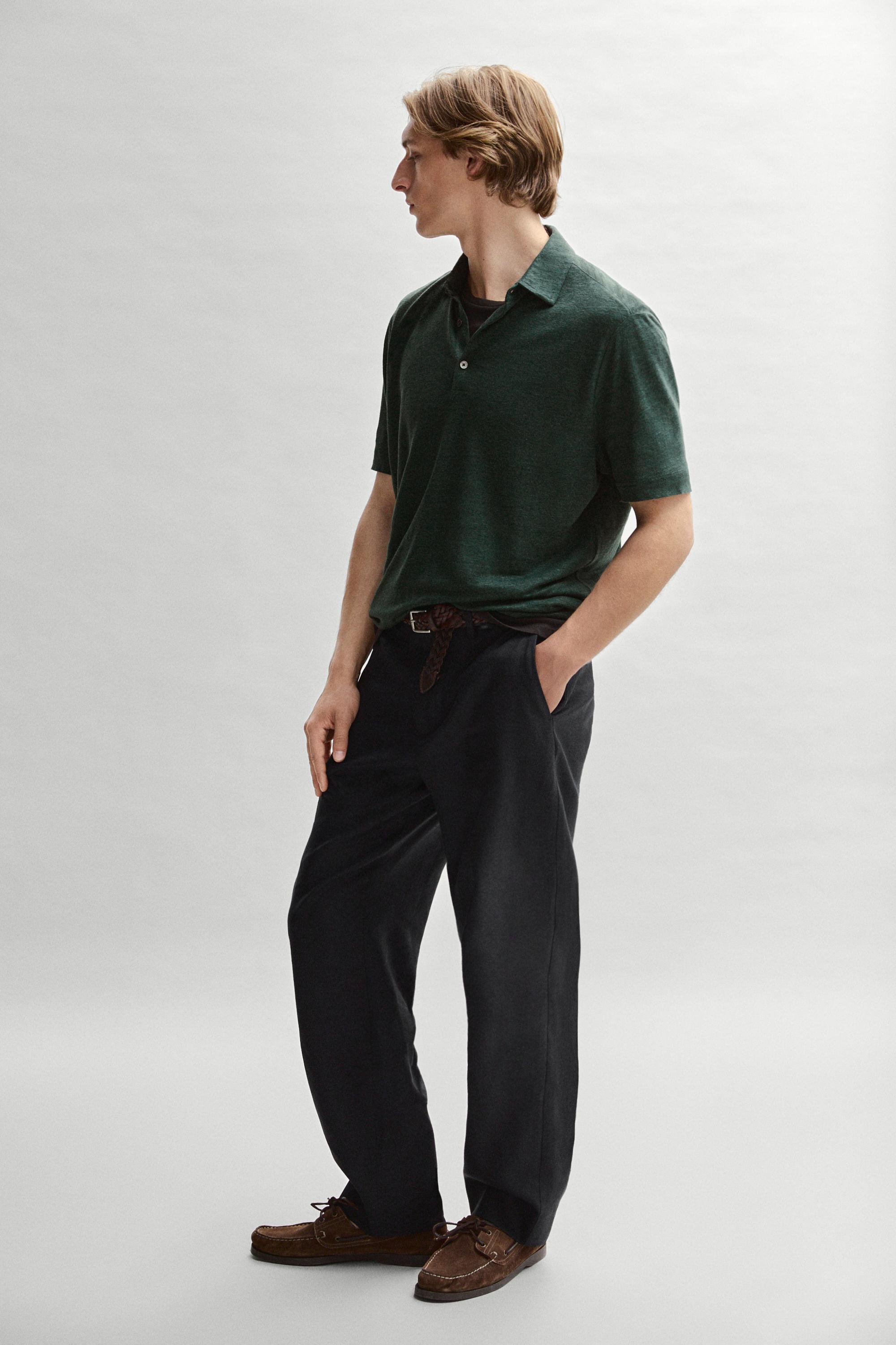 100% linen short sleeve polo shirt — BOTTLE