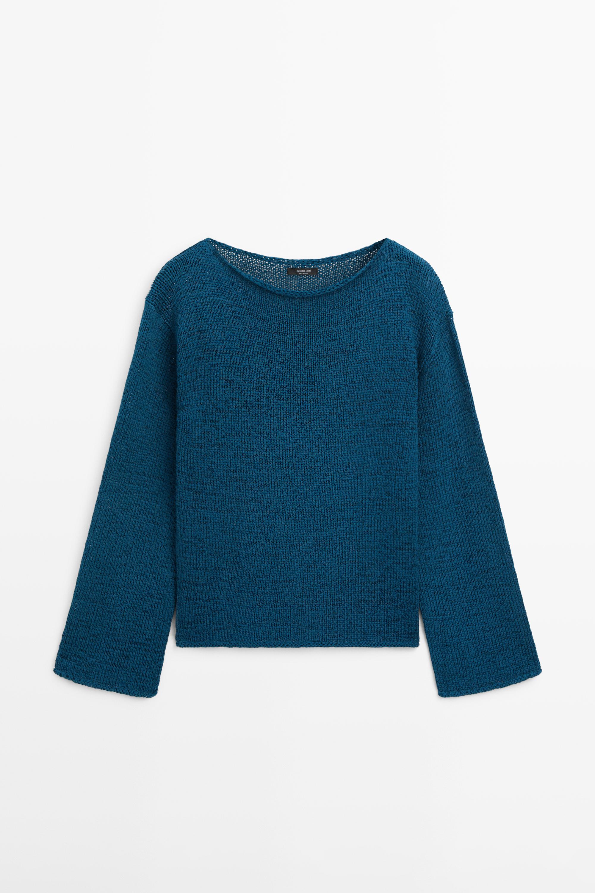 Cotton blend cutwork sweater — BLUE