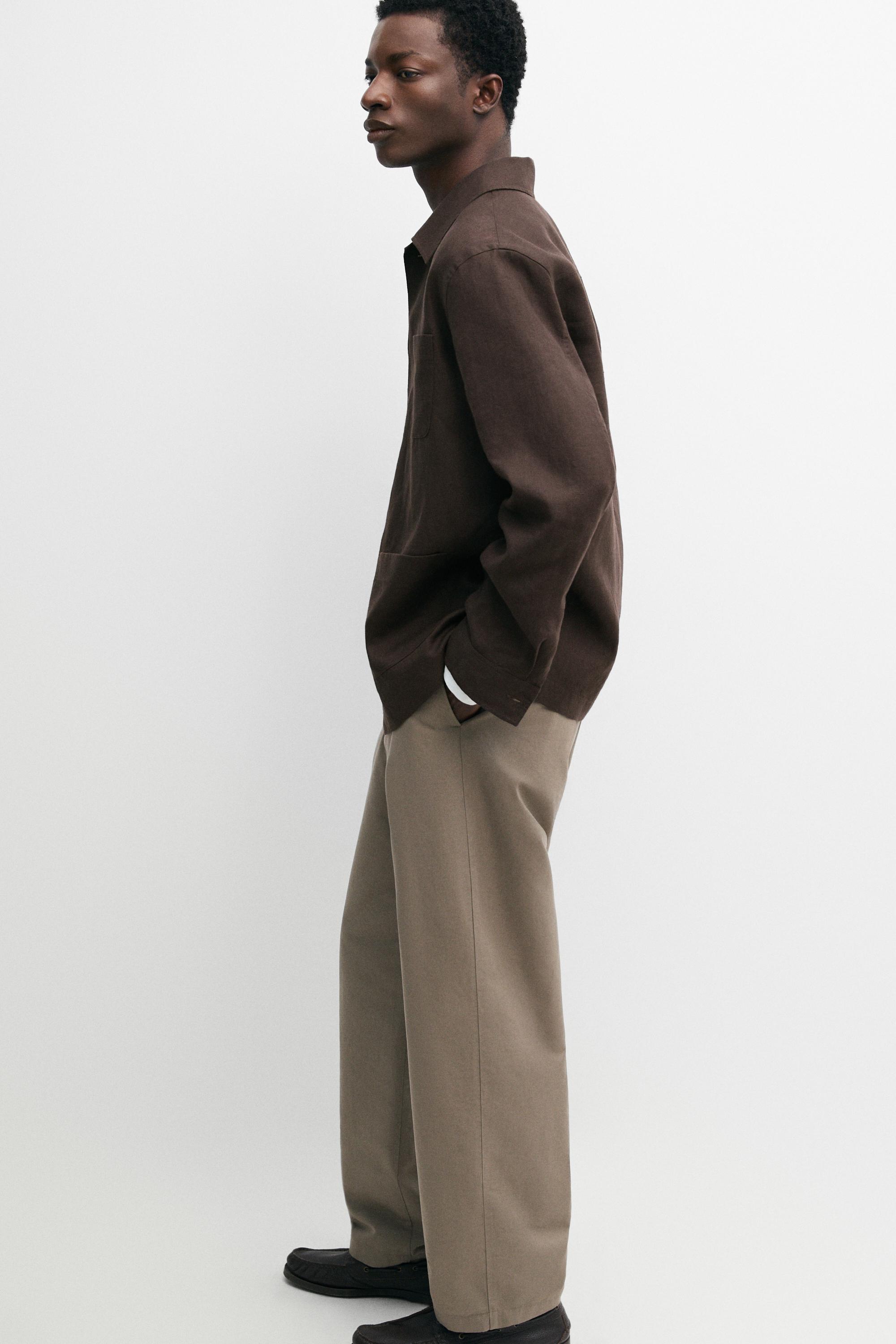 Cotton and linen barrel fit poplin trousers — GREEN