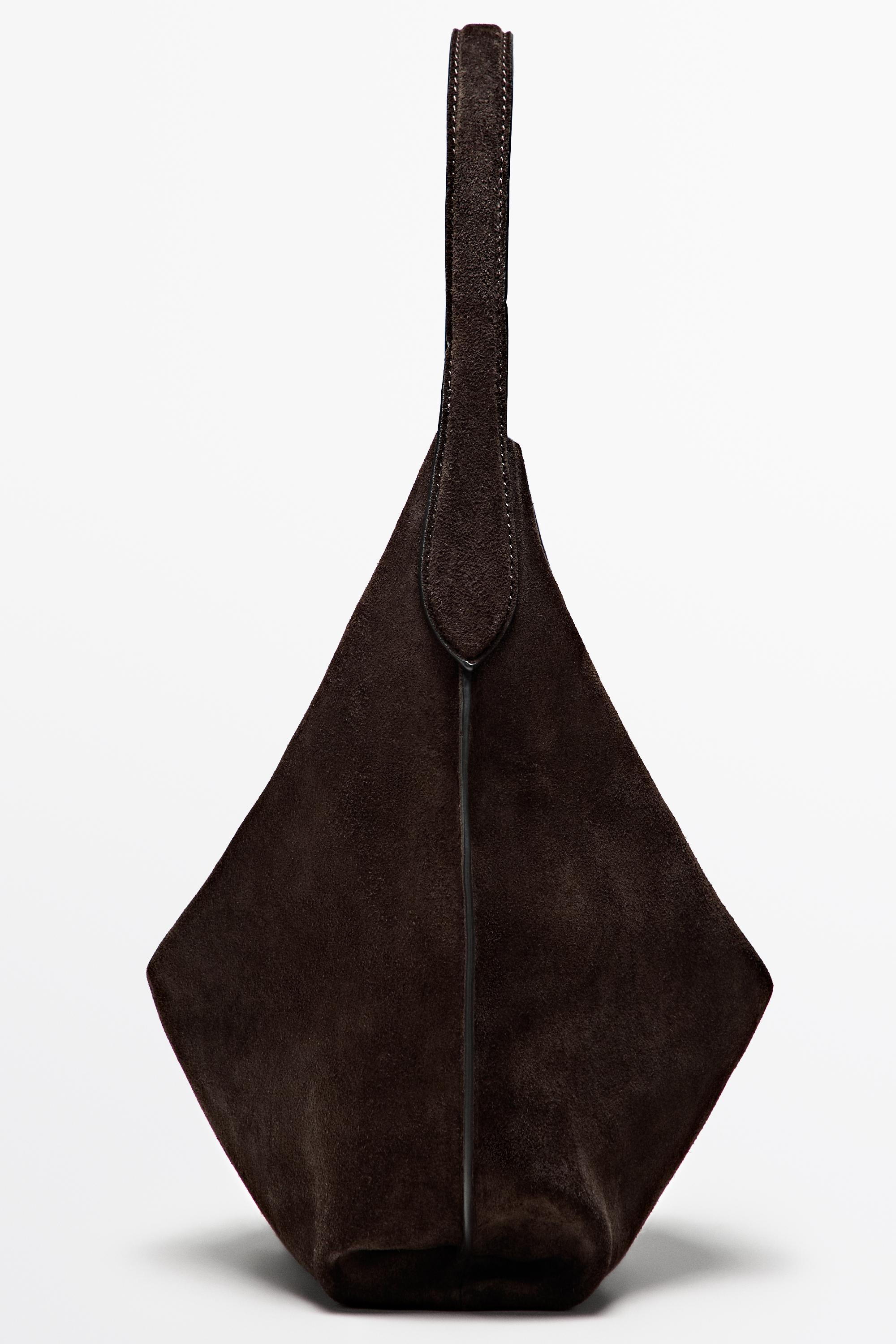 Split suede leather mini bag — Chocolate