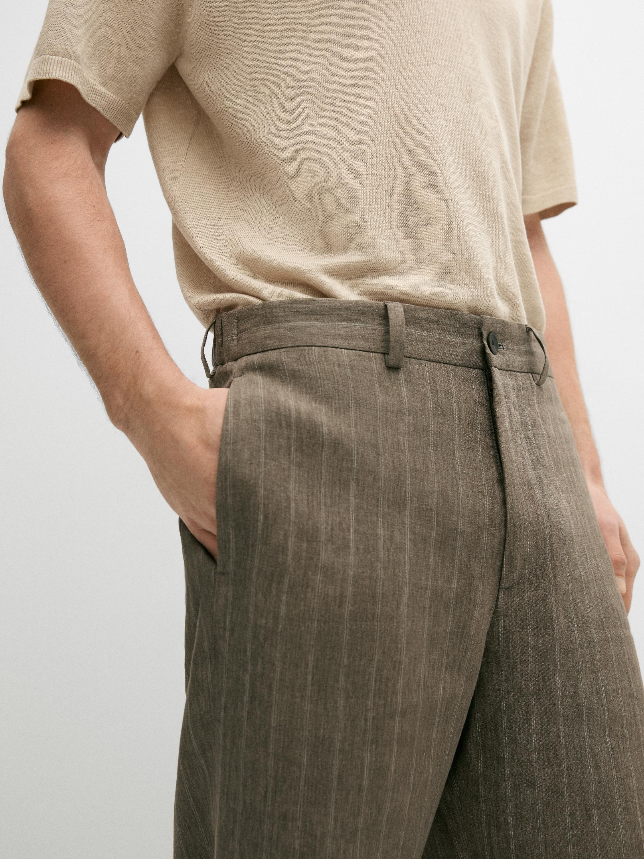 Striped linen trousers — GREEN