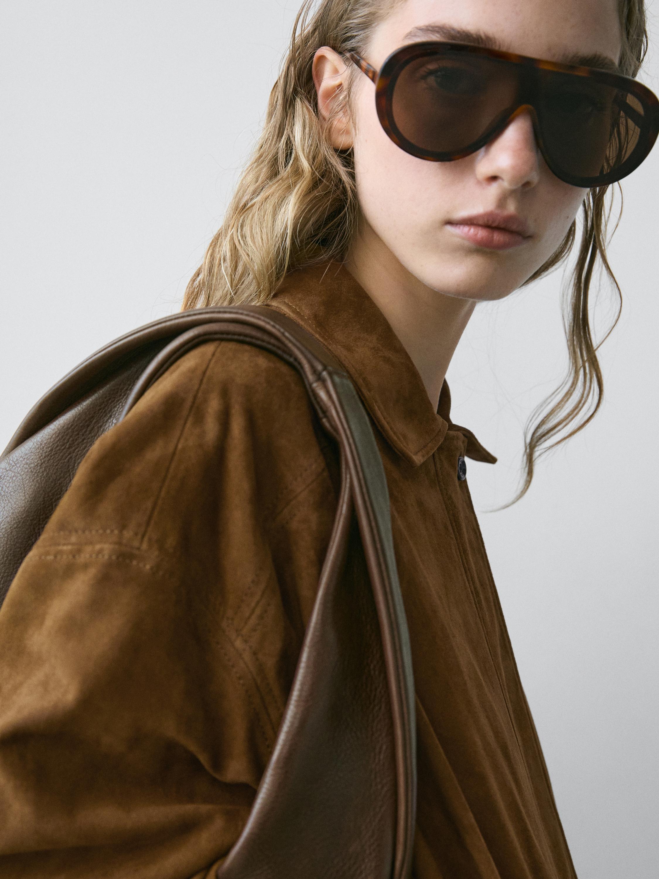 Short suede leather bomber jacket — Washed
