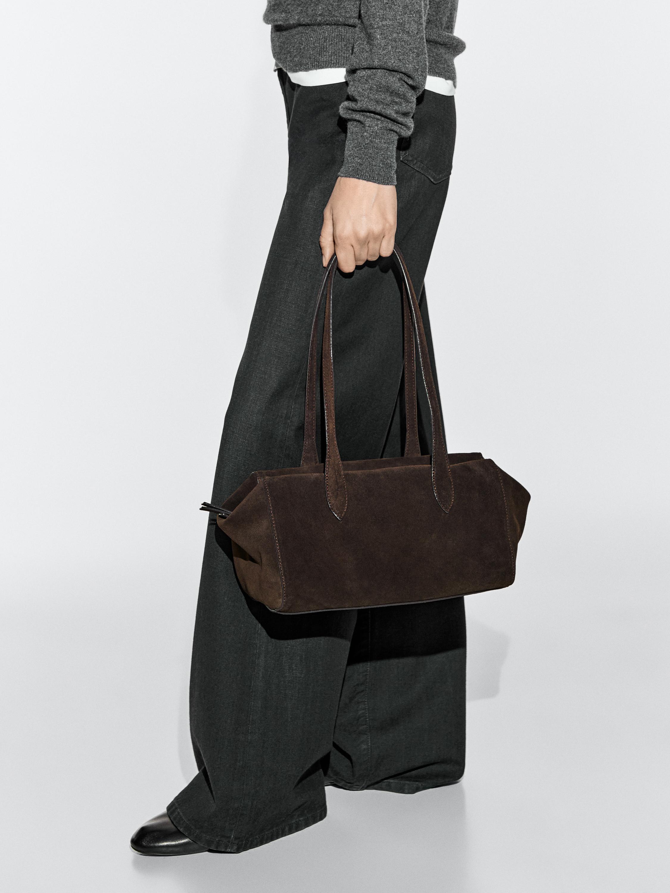 Split leather west satchel bag — BROWN