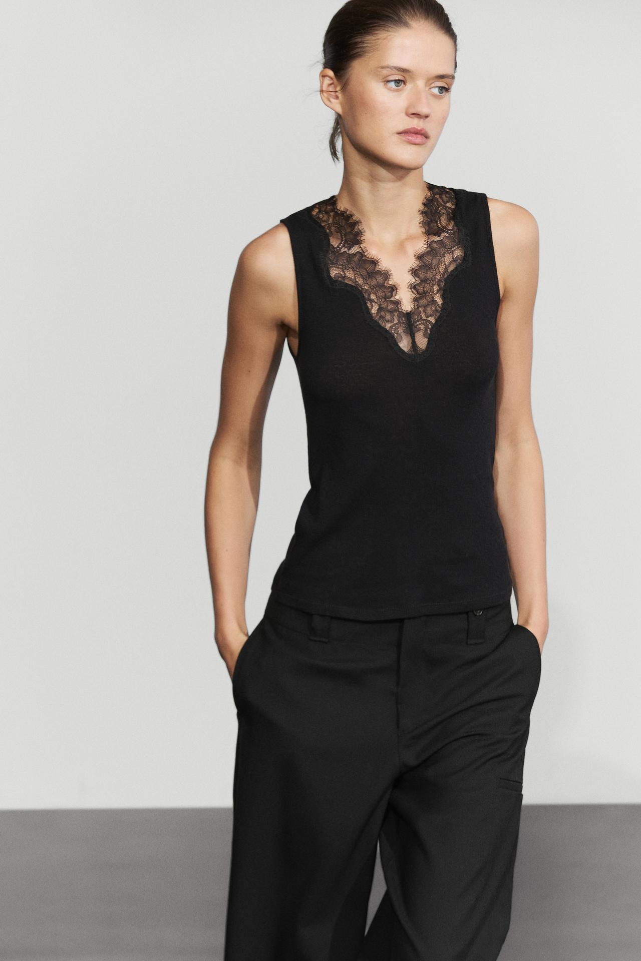 Cotton-blend camisole — BLACK