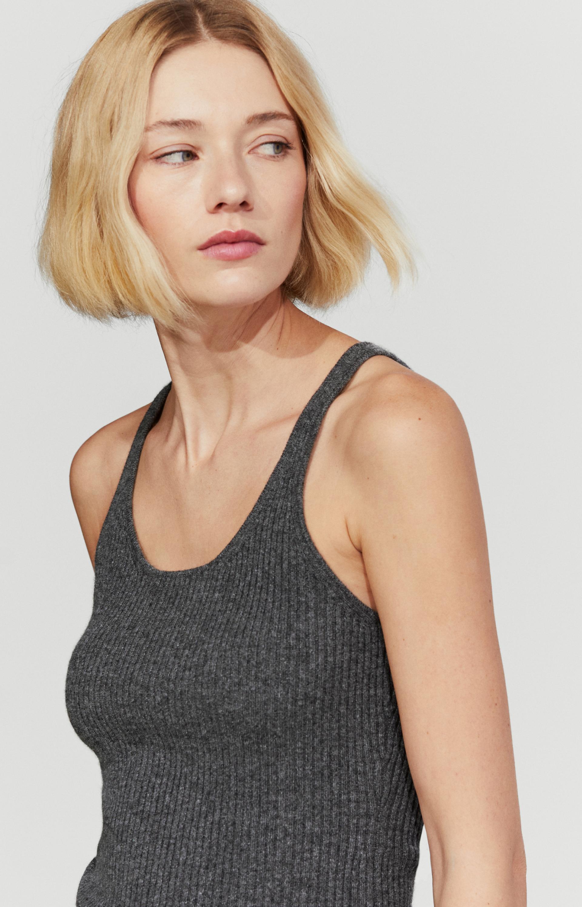 100% cashmere ribbed knit top — ANTHRACITE GREY
