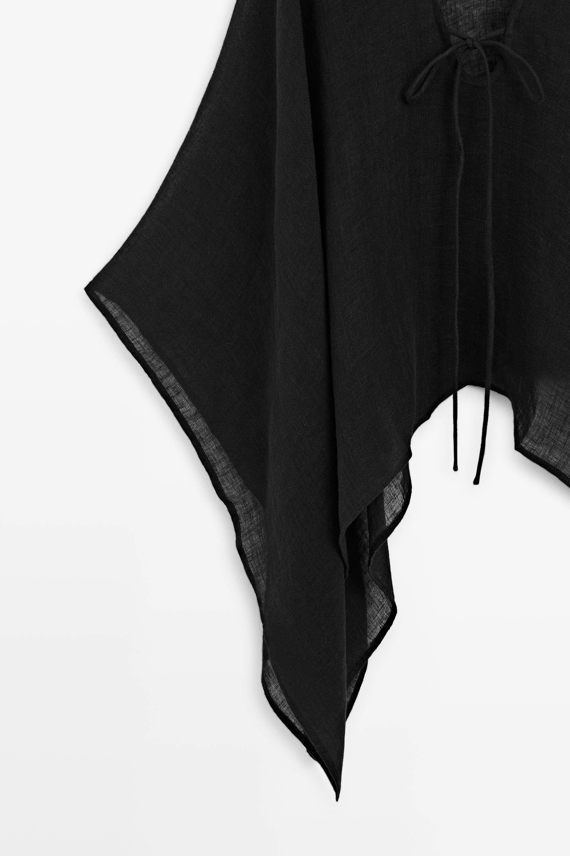 100% linen cape with tie details — BLACK