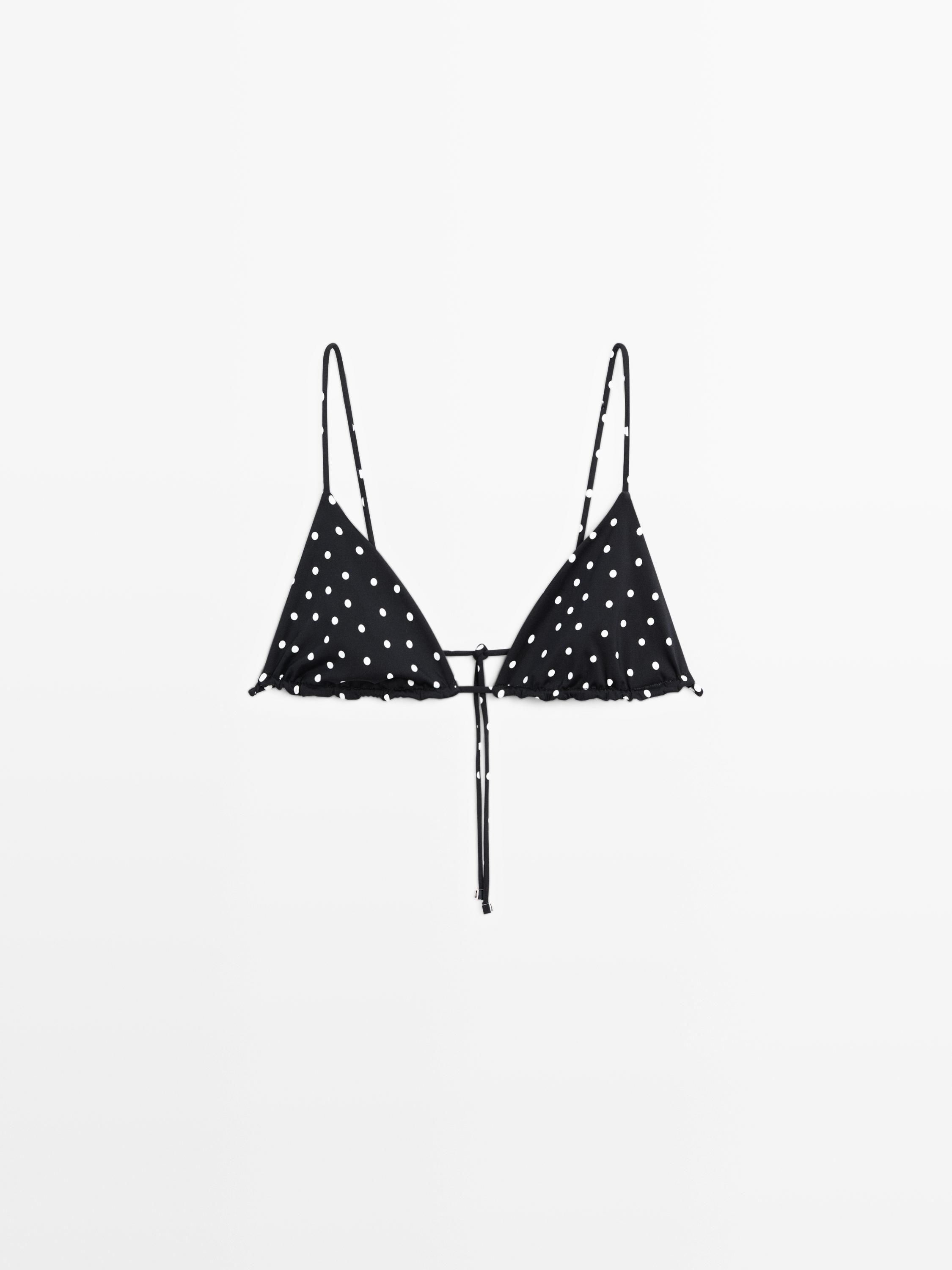 Polka dot print triangle bikini top — BLACK