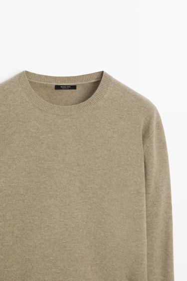 Wool blend crew neck knit sweater — BEIGE MARL 4