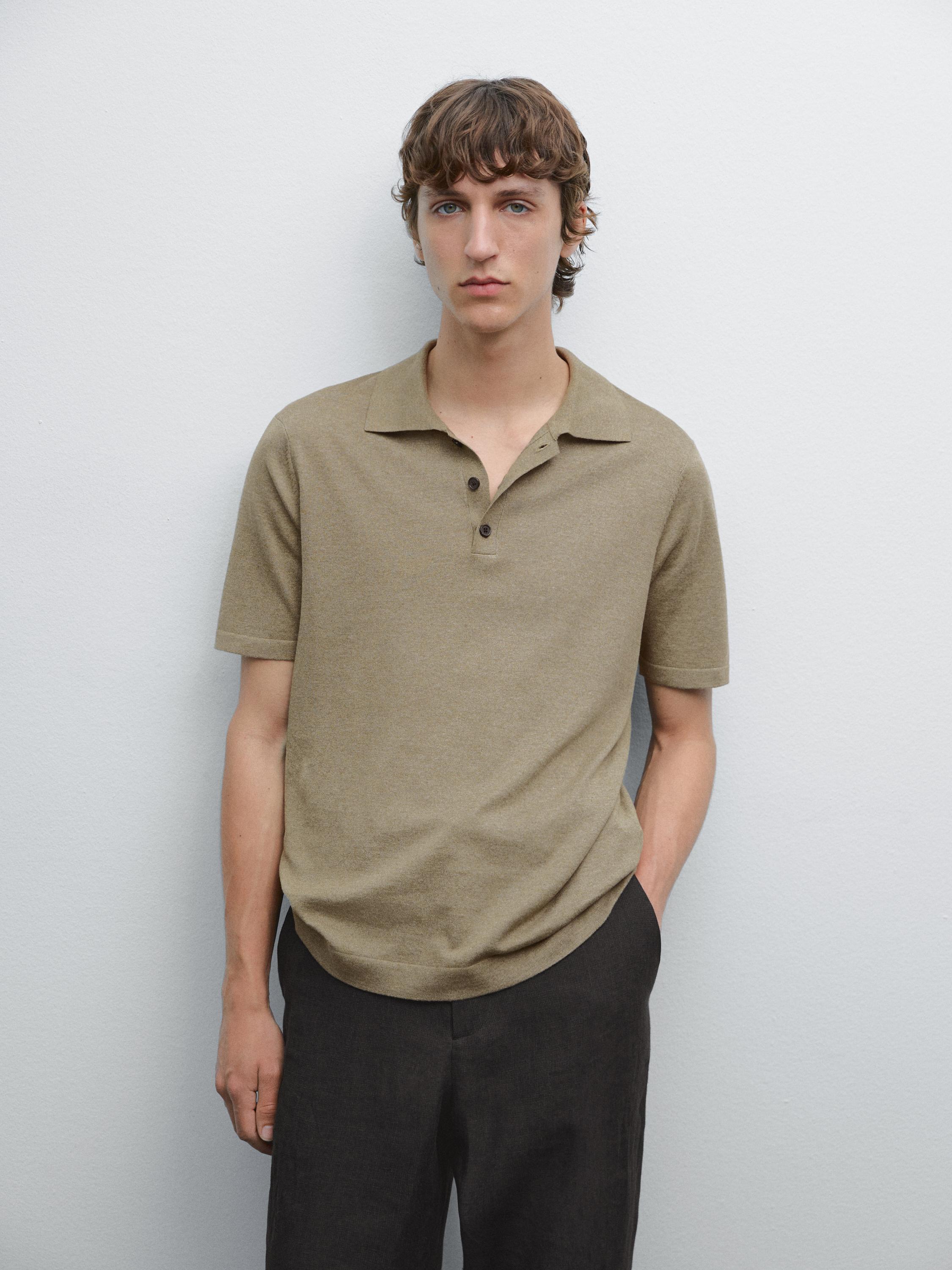 Cotton blend knit polo shirt