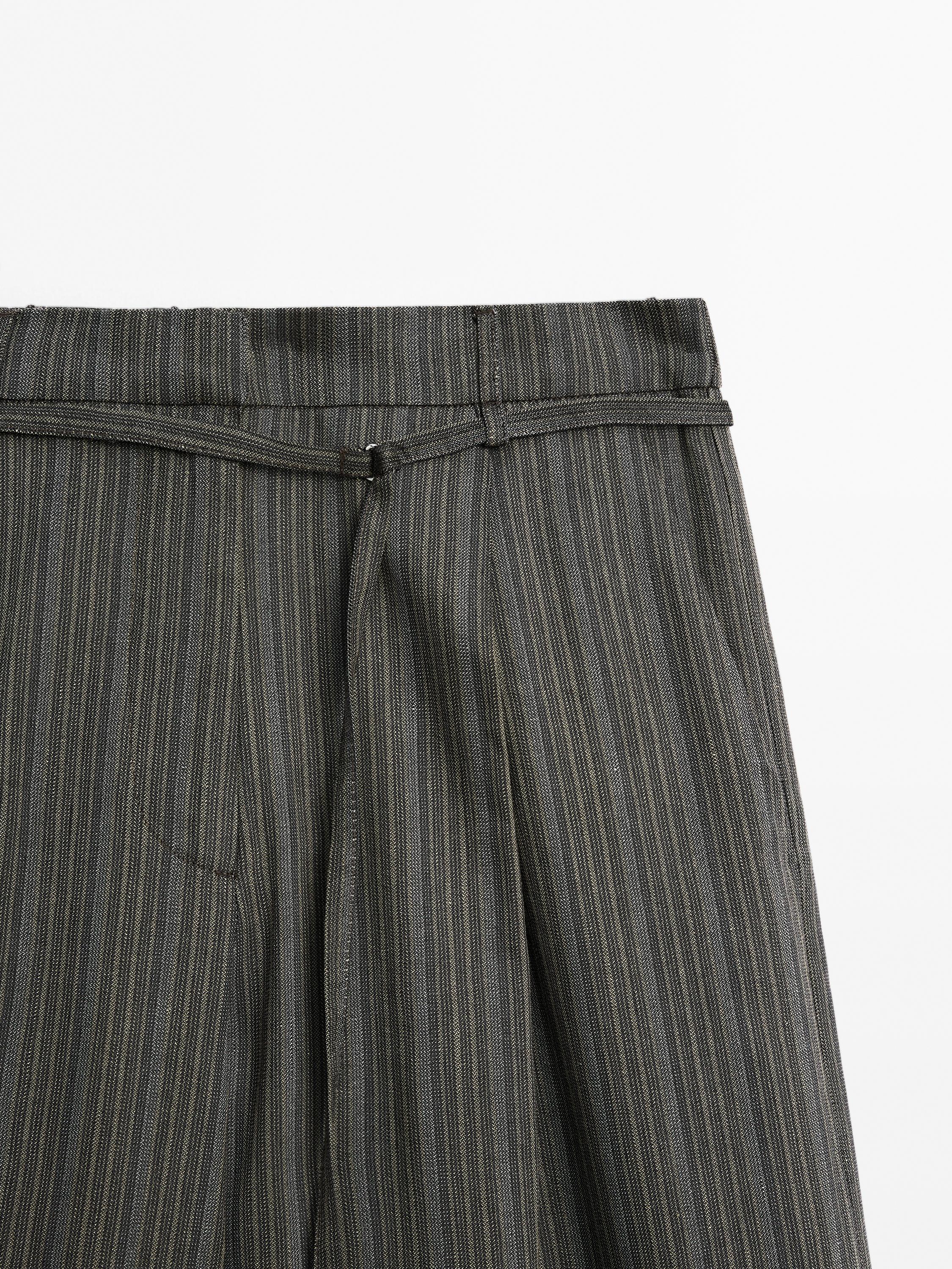 Multi-stripe trousers with belt detail