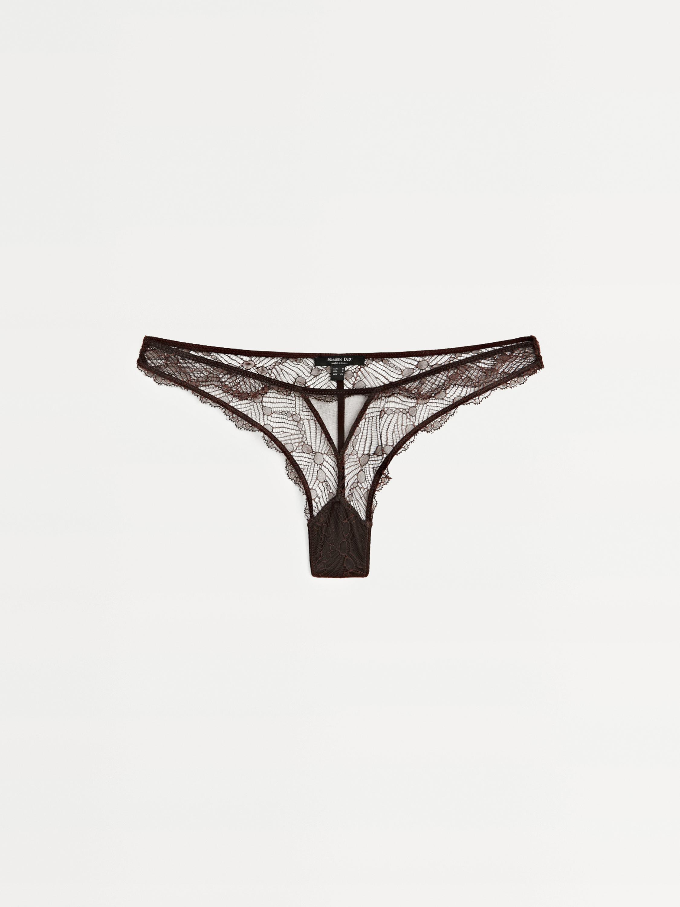 Трусы-танга из кружева с сетчатыми деталями