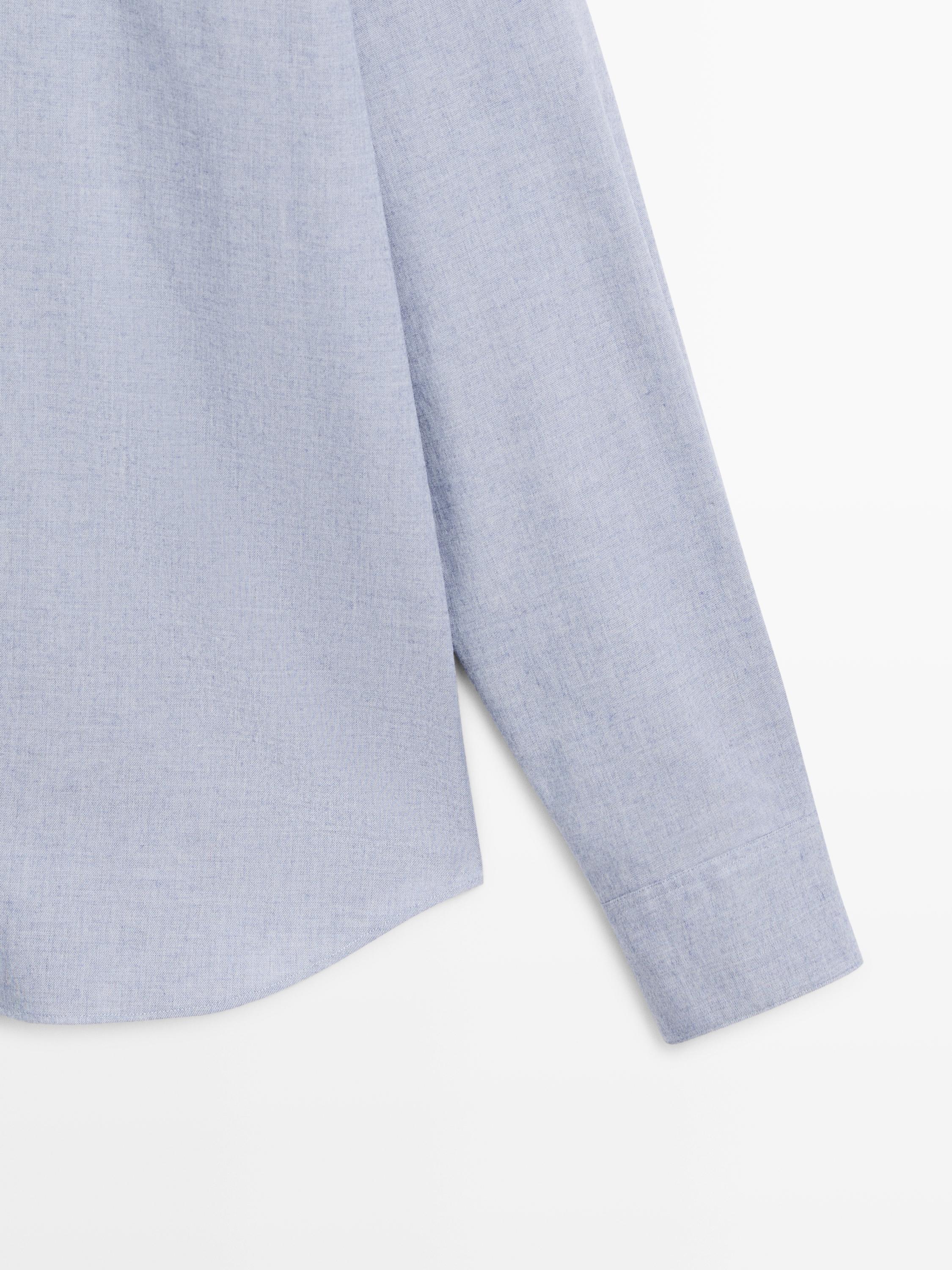 Regular-fit melange cotton shirt — BLUE