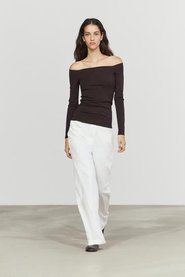 Stretch long sleeve top — BROWN 1