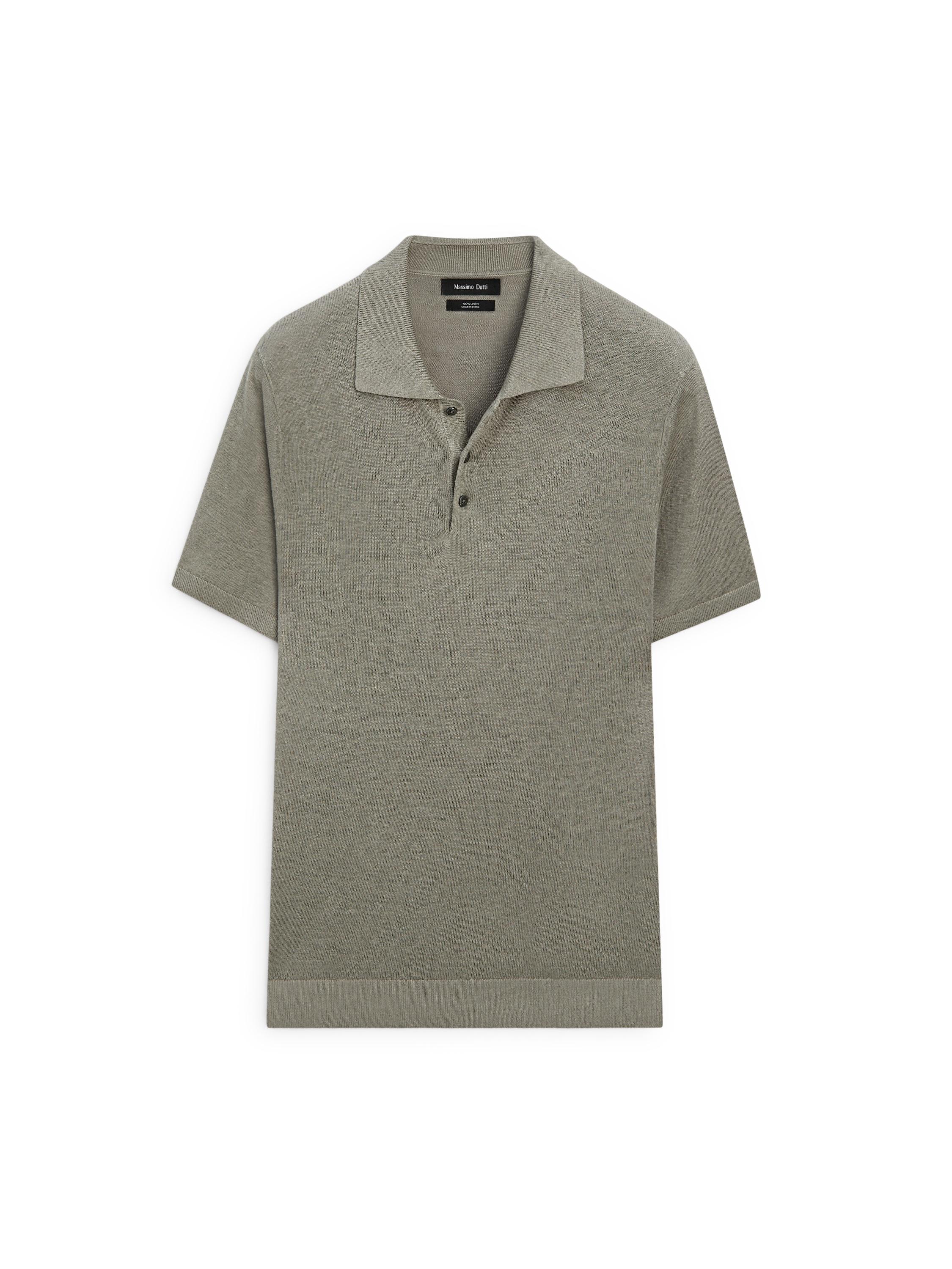 Linen knit polo sweater — MARINE GREEN
