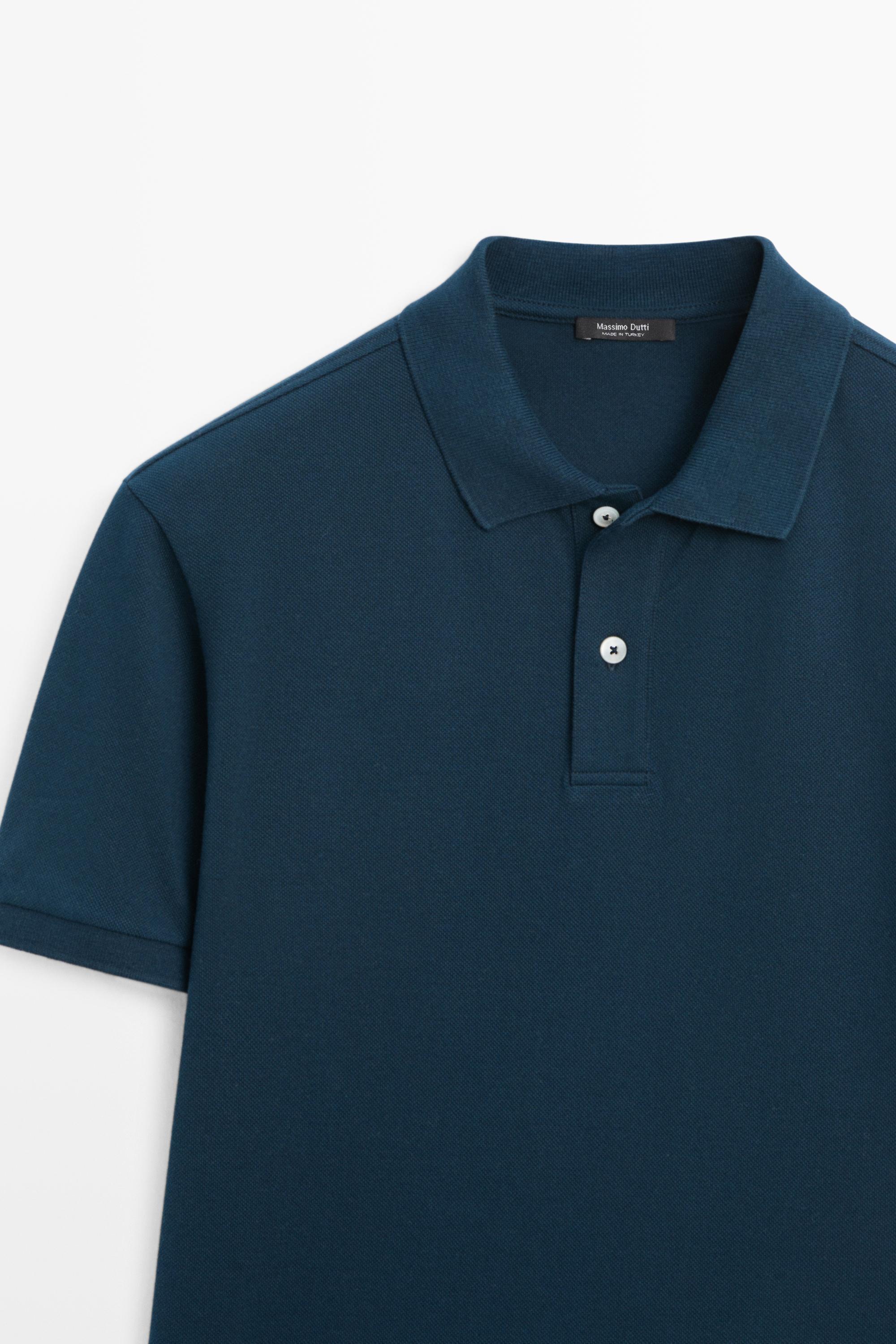 Micro-textured cotton piqué polo shirt — INDIGO