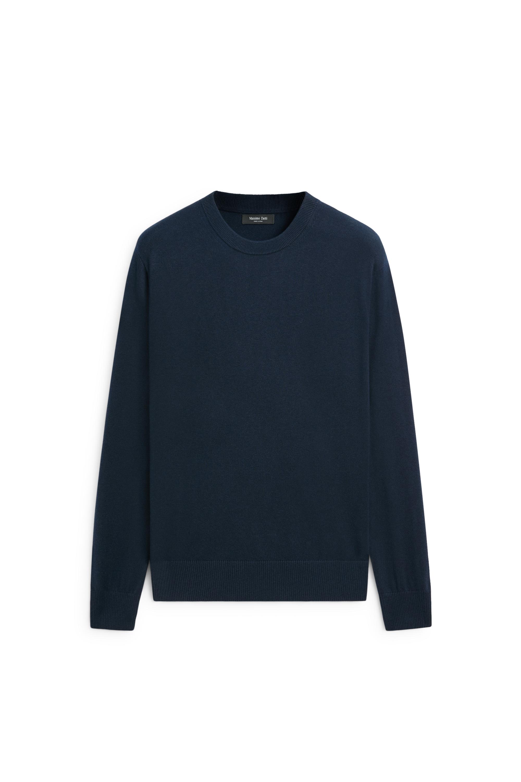 Cotton blend knit sweater — Dark blue
