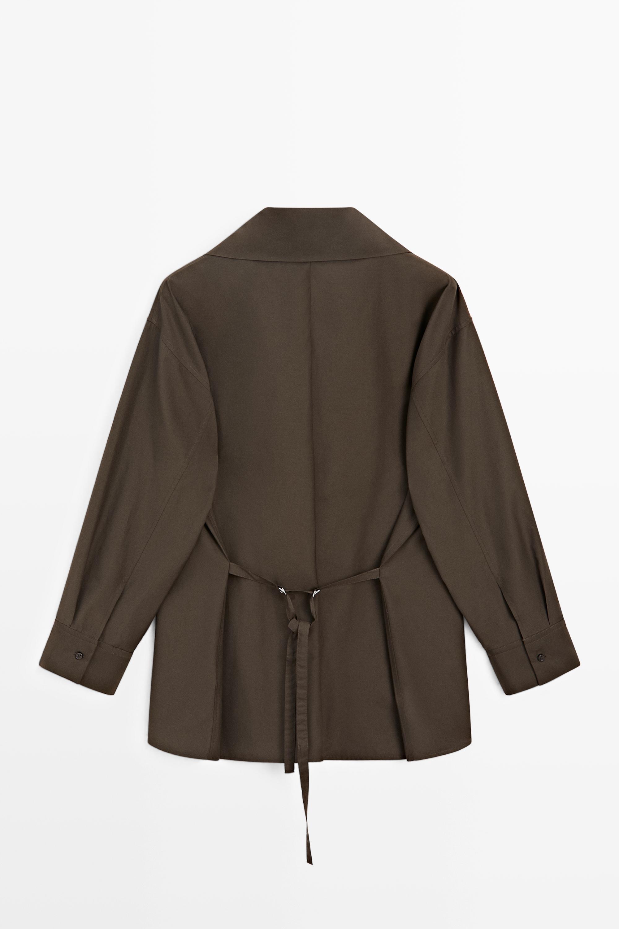 High collar overshirt with buckle detail — KHAKI