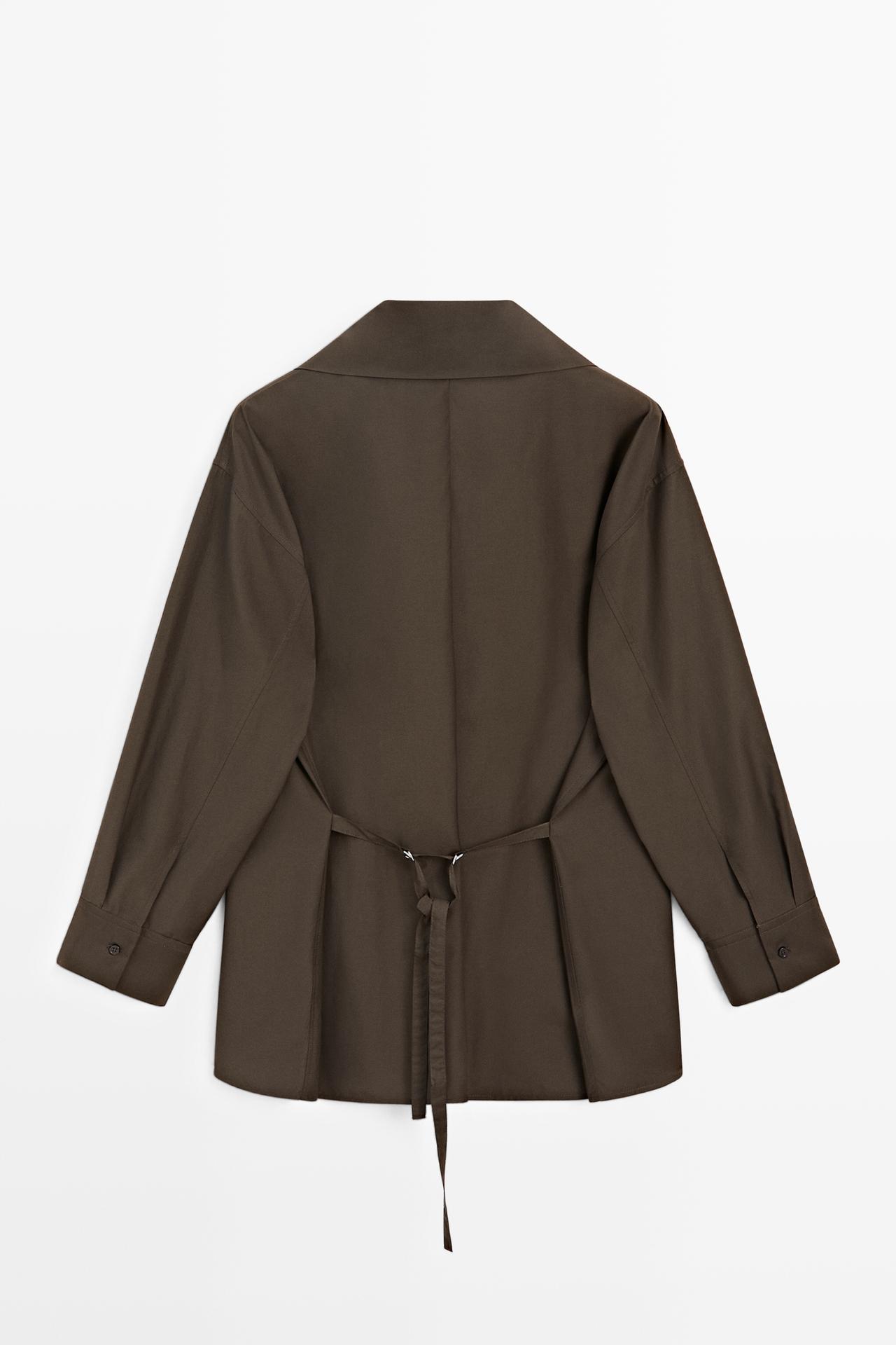 High collar overshirt with buckle detail — KHAKI