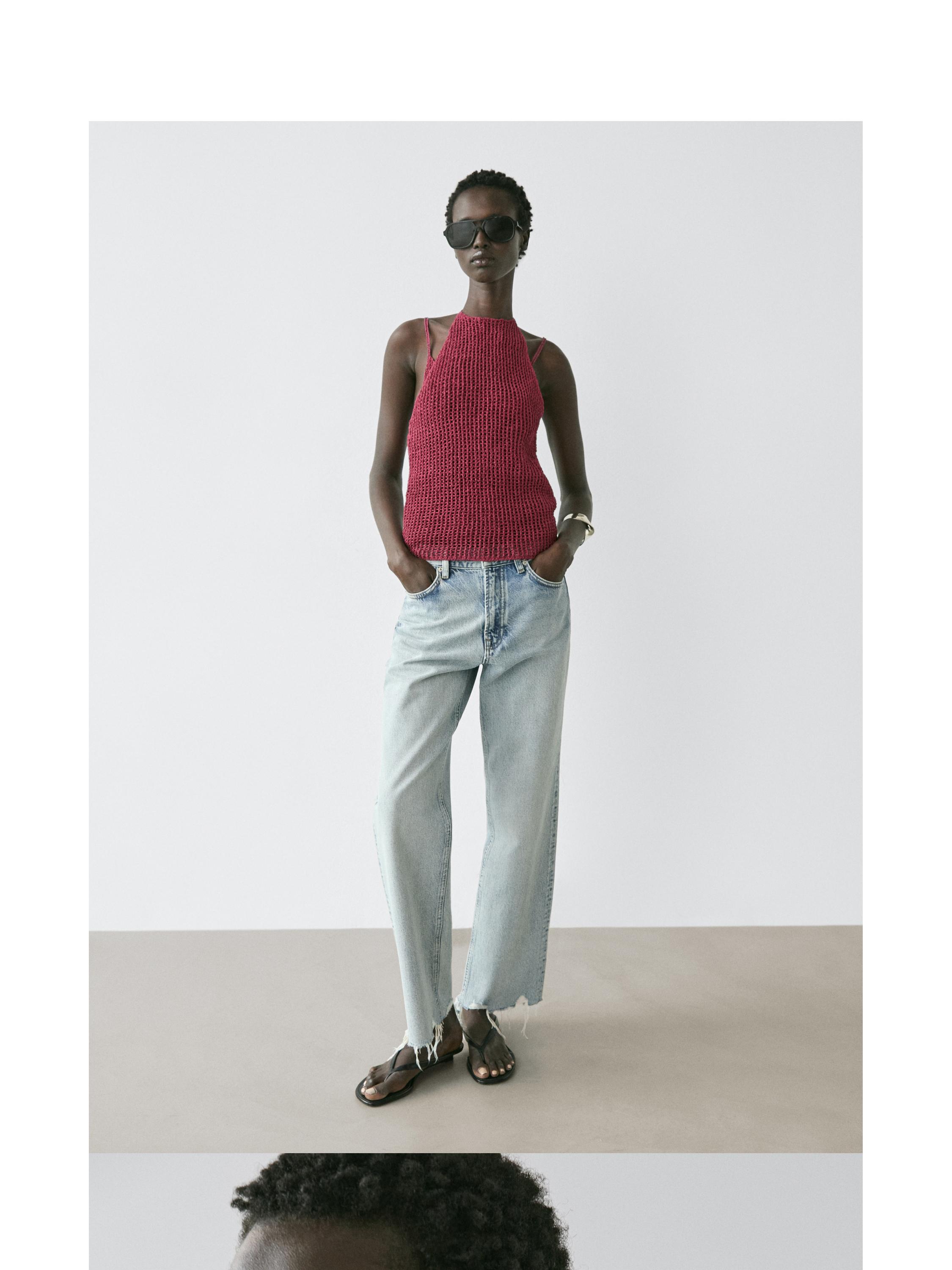 Straight-leg high-waist jeans — Light Blue