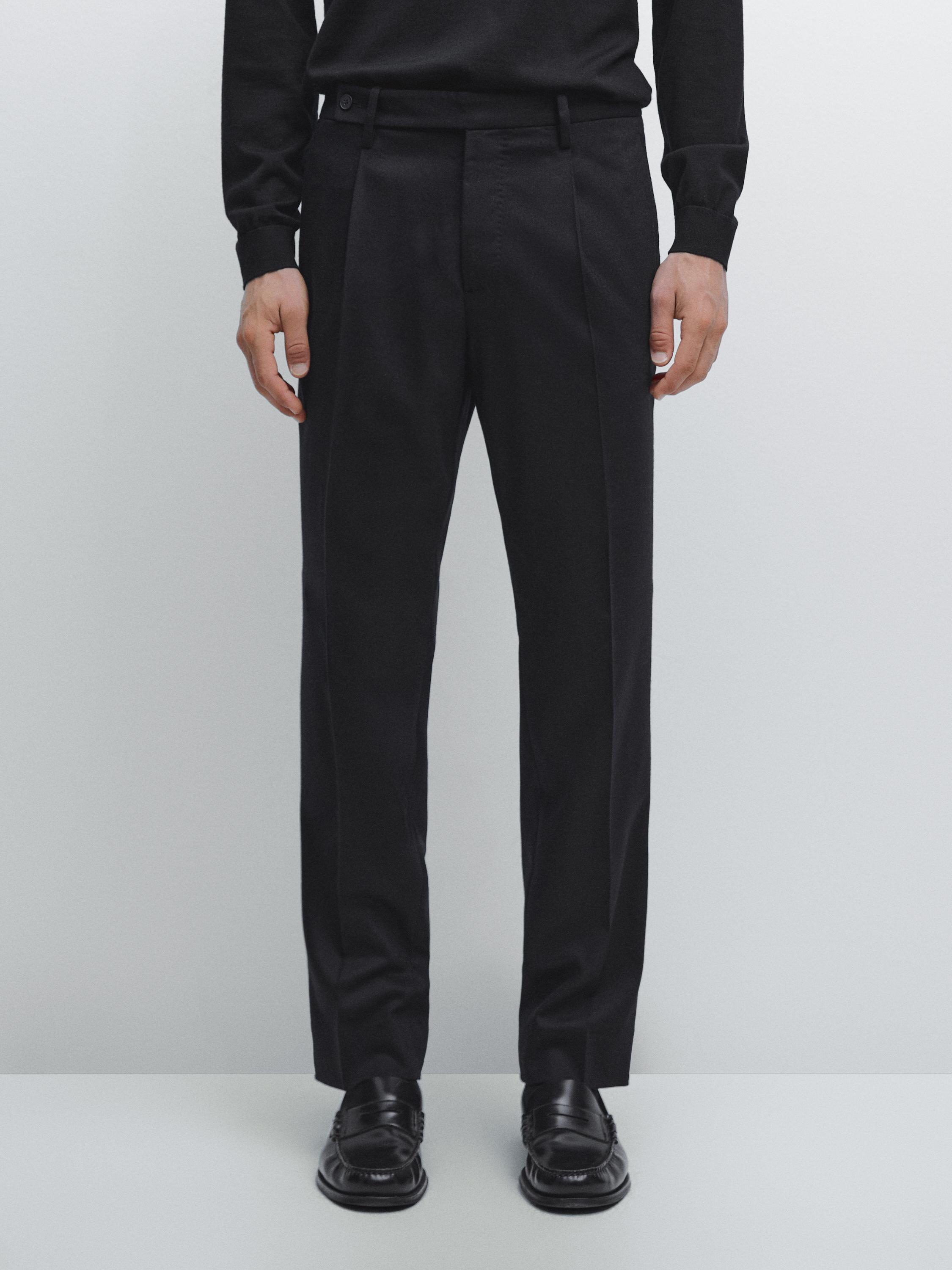 Pantalon à pinces en flanelle de laine mélangée