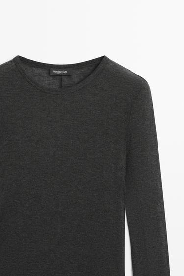 Long sleeve wool-blend T-shirt — DARK GREY 4