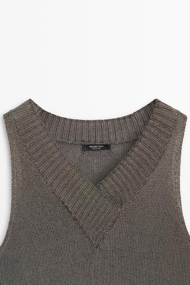 Metallic knit V-neck vest — SILVER 5