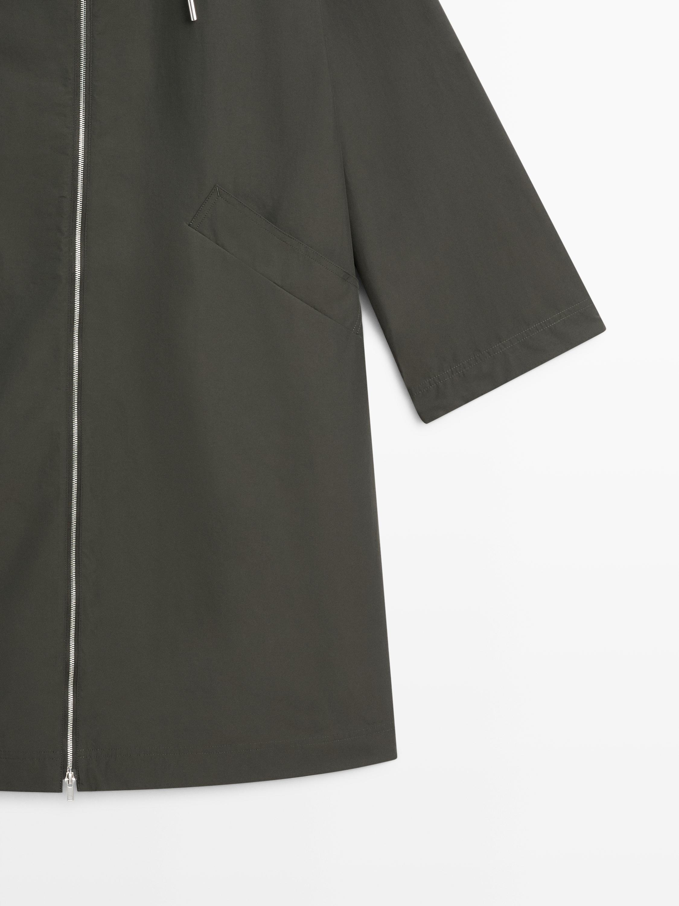 Technical fabric trench coat with hood — BOTTLE GREEN