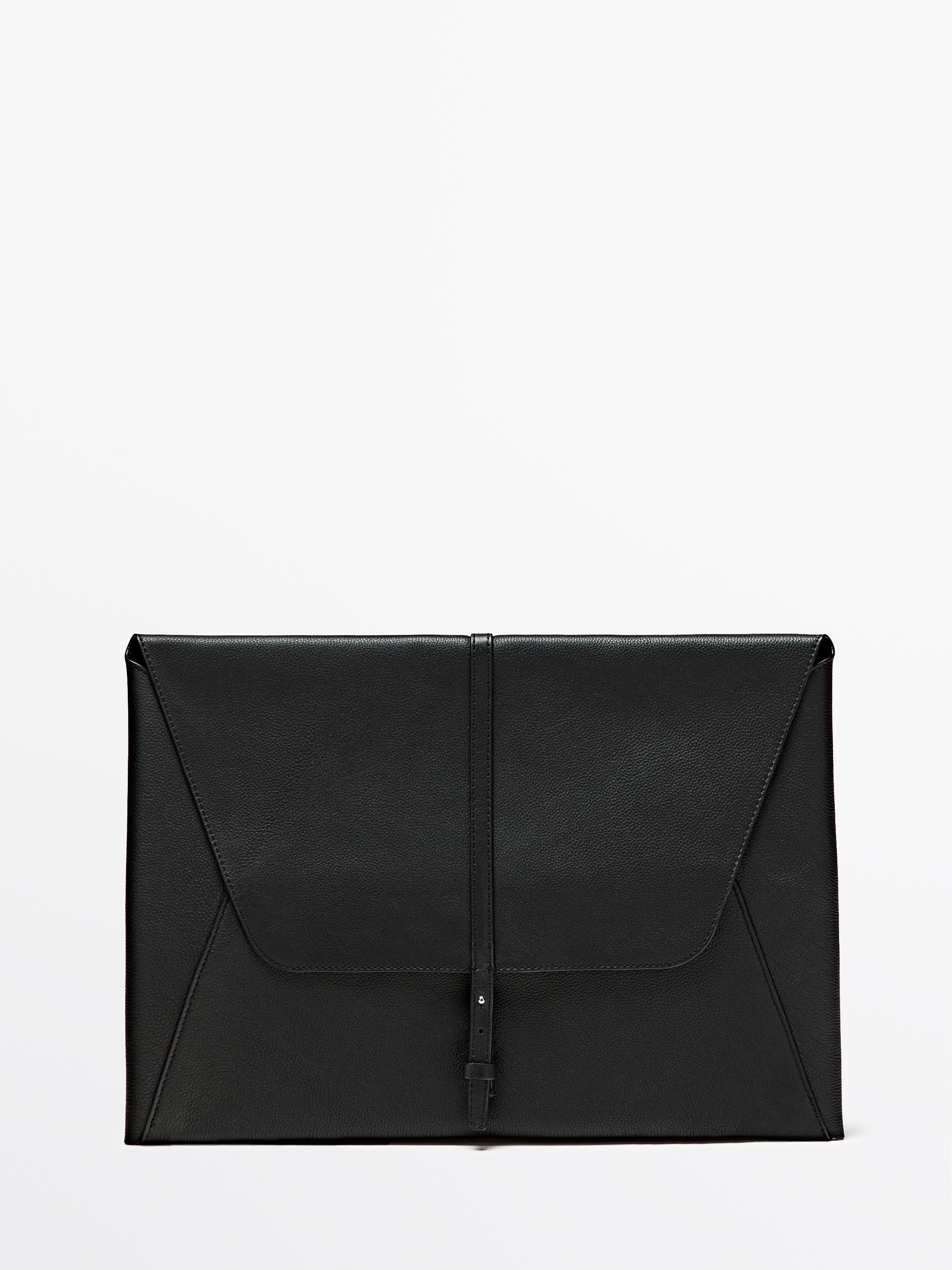 Cowhide leather laptop case with nappa finish — BLACK