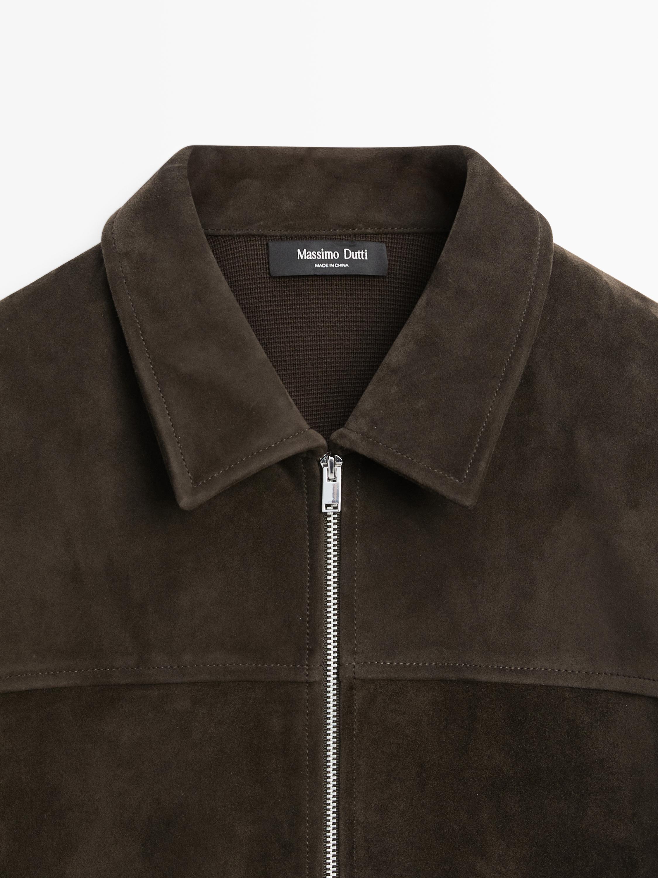 Contrast cotton and leather jacket — BROWN