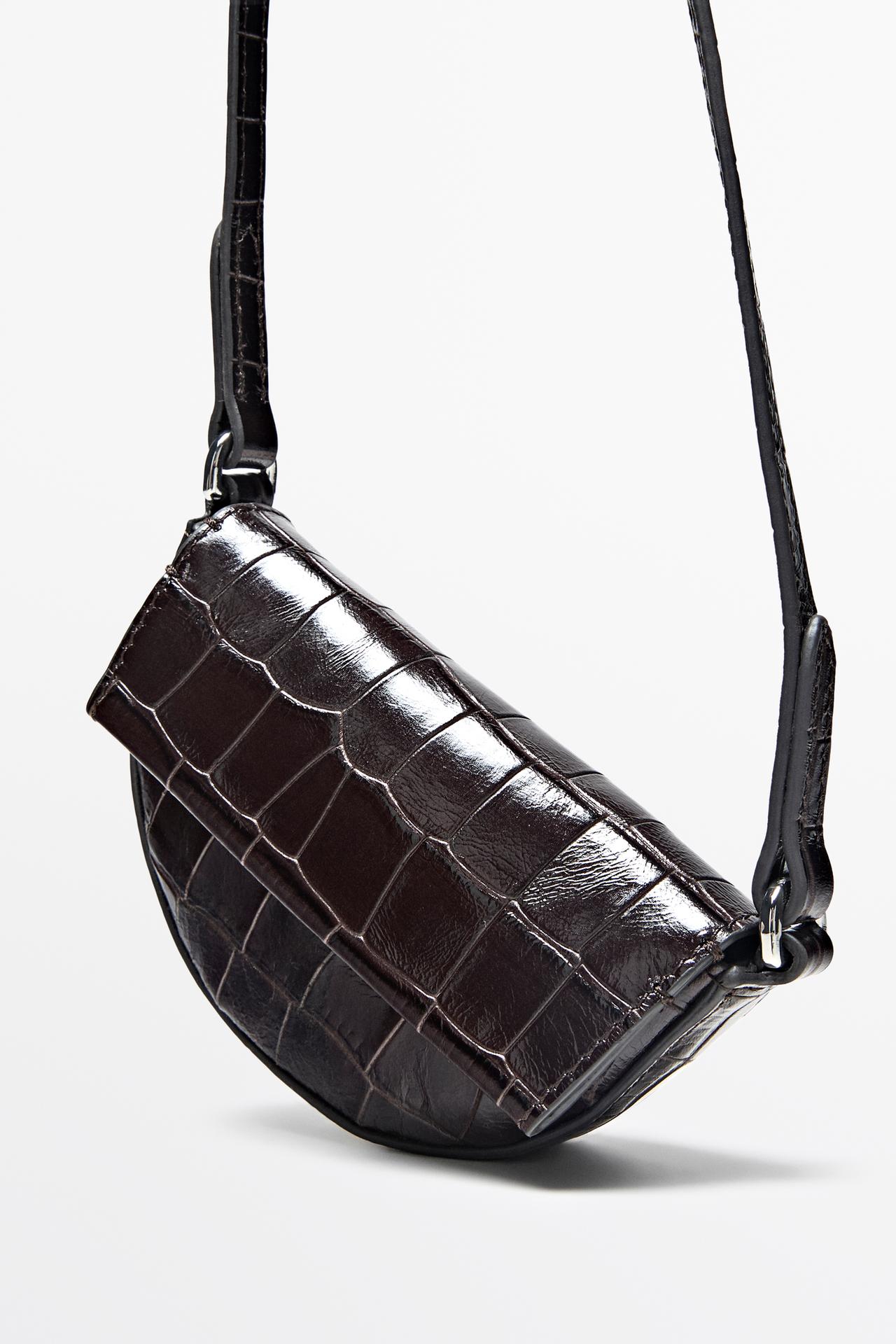 Croco-effect leather mini bag — BROWN