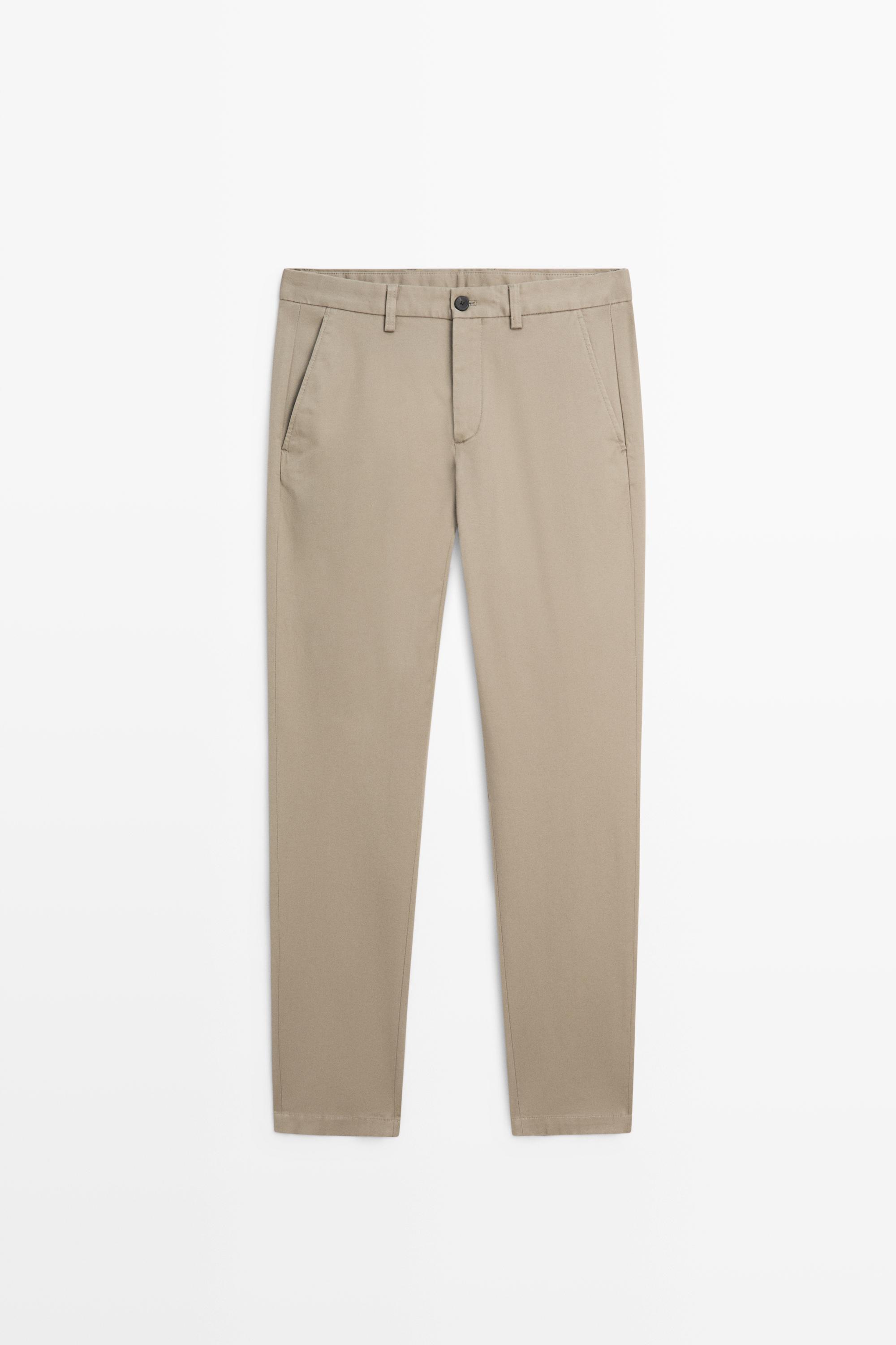 Cotton blend slim fit pants — GREEN