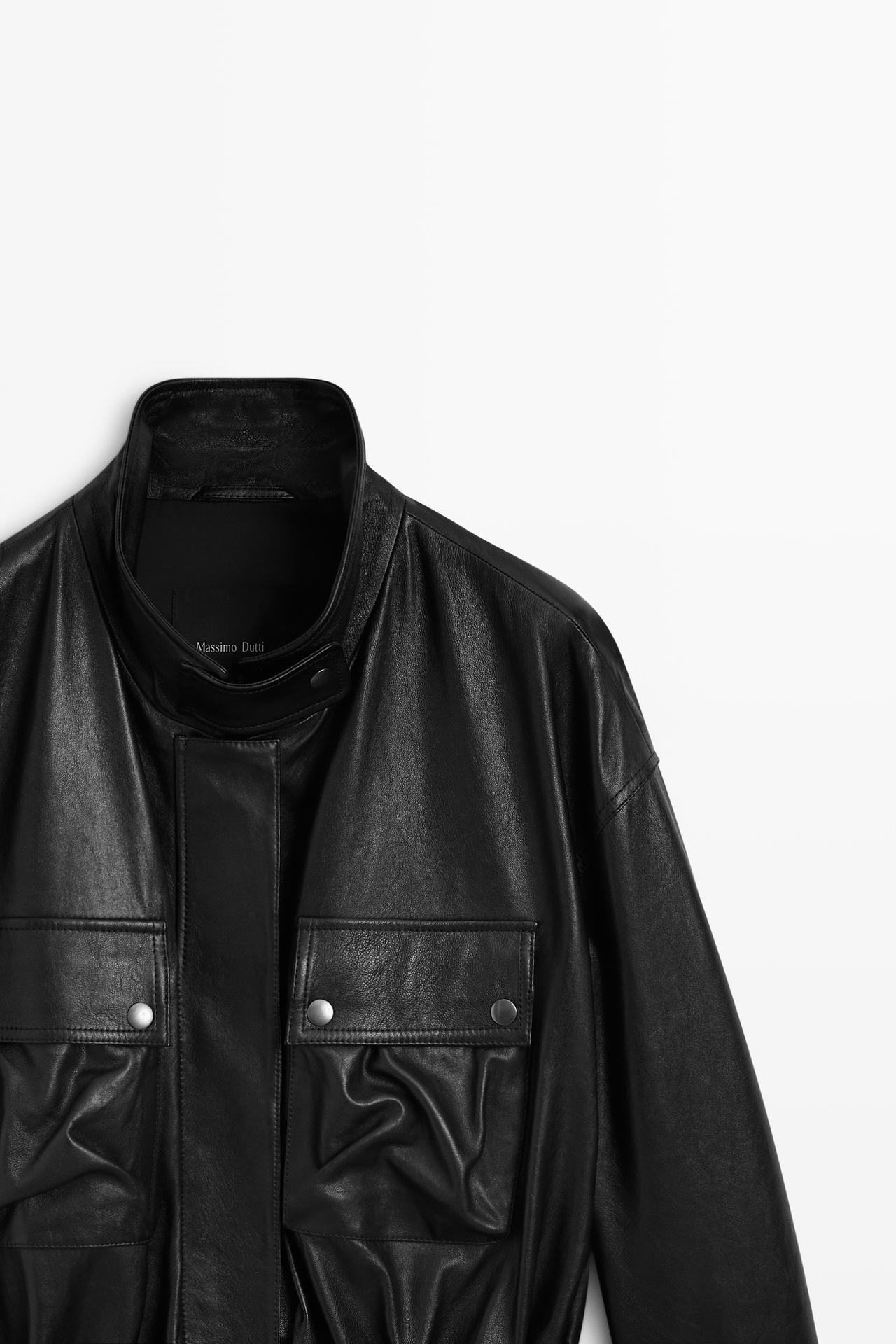 Nappa leather jacket with pocket details — BLACK
