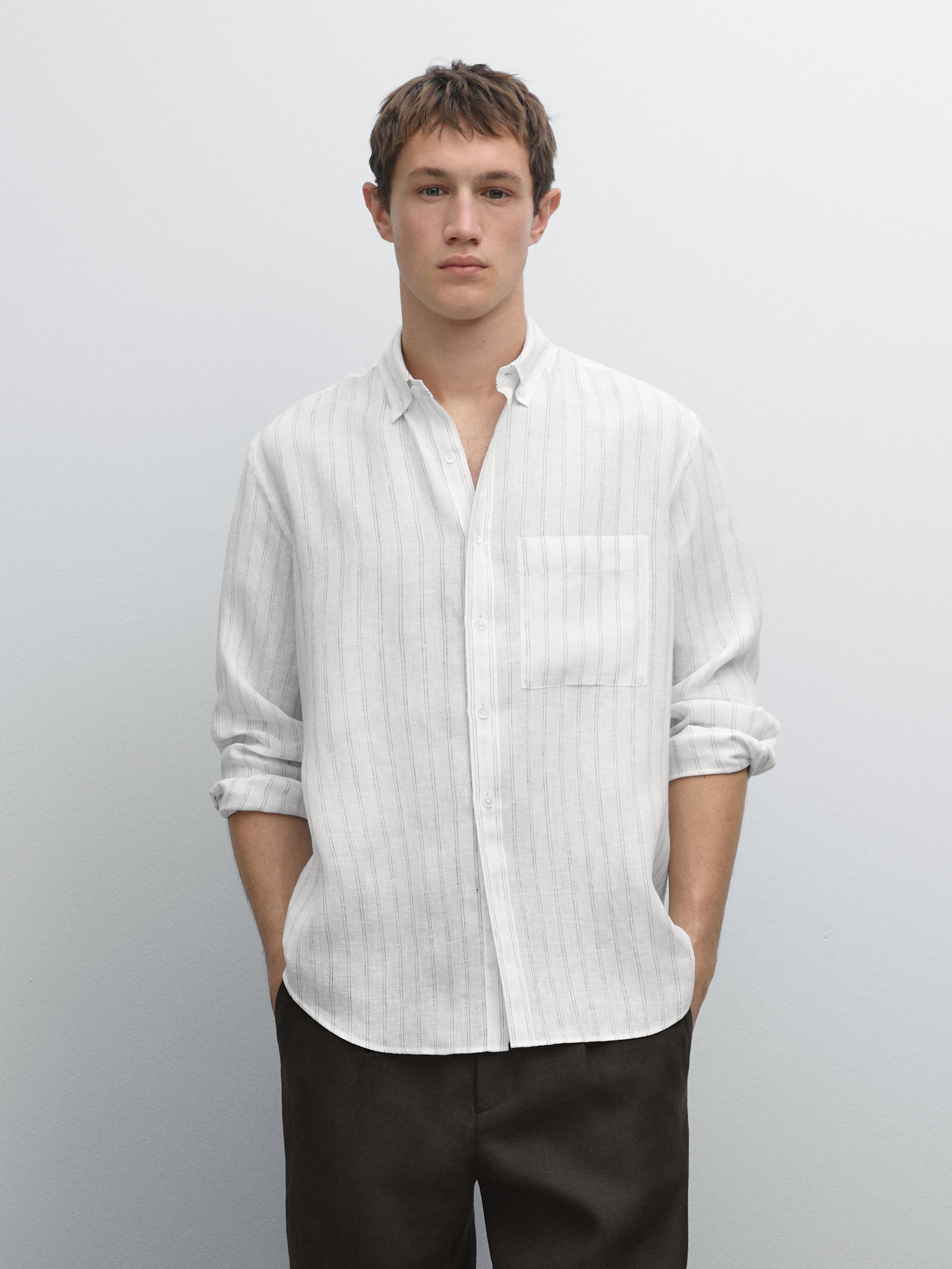 Chemise regular fit 100 % lin rayures