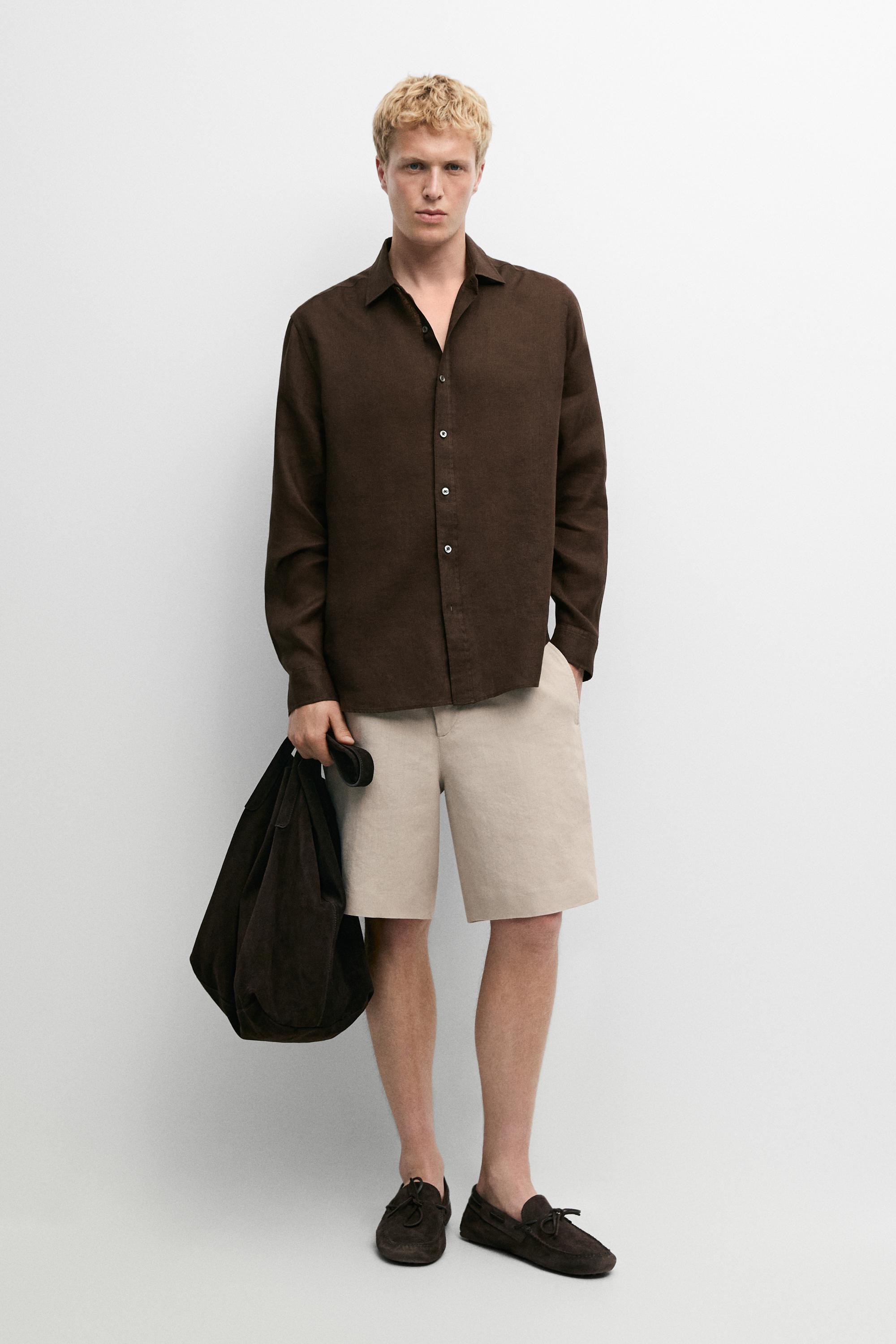 100% linen short Bermuda shorts — BEIGE